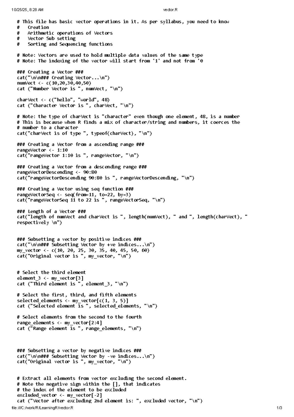 R Programming: Basic Vector Operations and Functions - Studocu