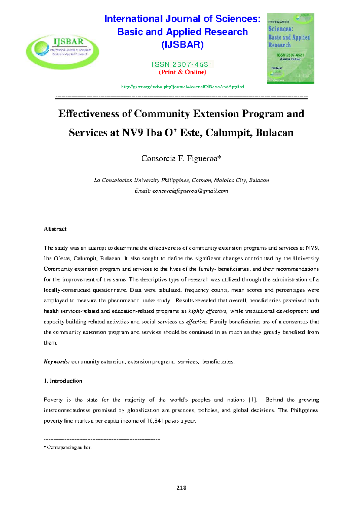 Effectiveness of Community Extension Programs at NV9, Iba Calumpit ...