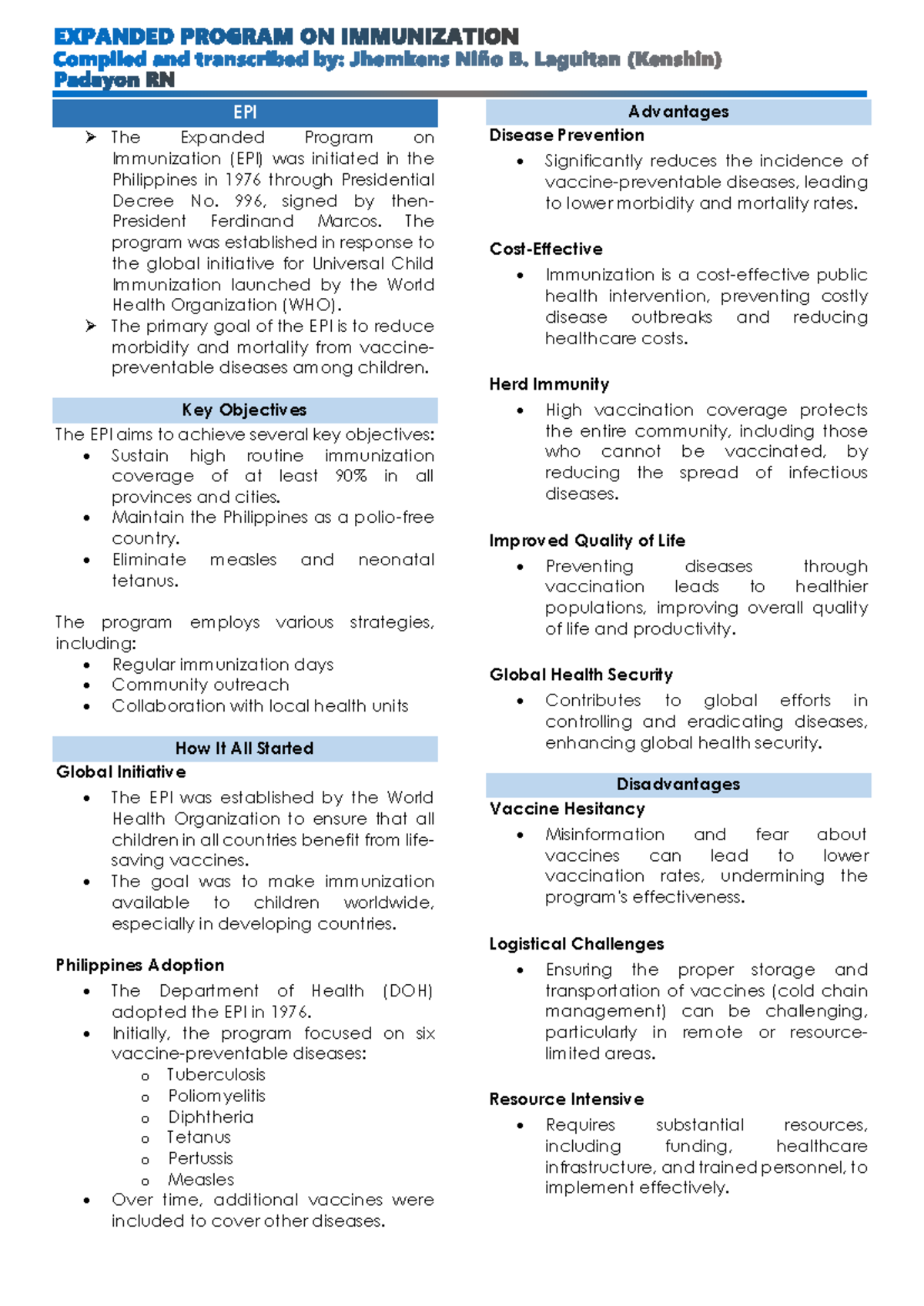EPI: Expanded Program on Immunization Overview and Key Insights - Studocu