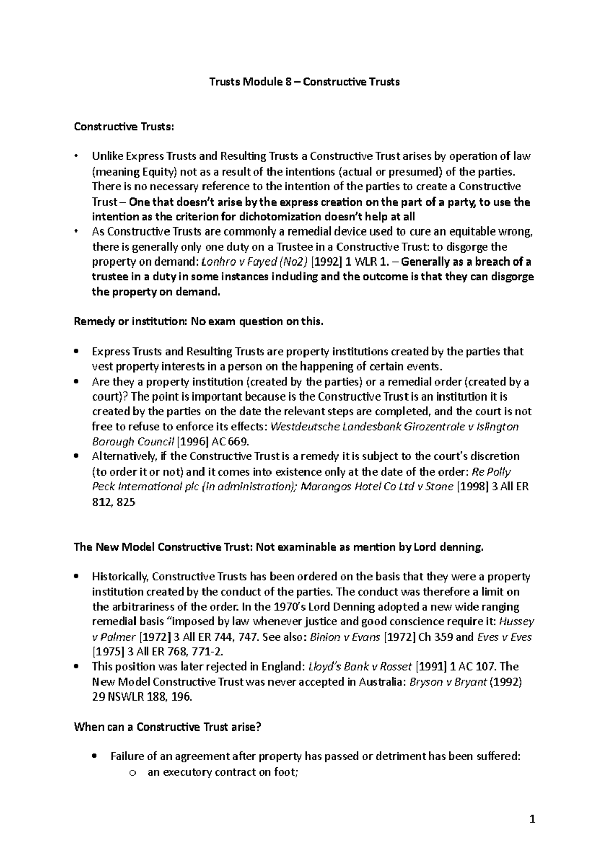 Trusts Module 8: Notes on Constructive Trusts and Legal Principles ...