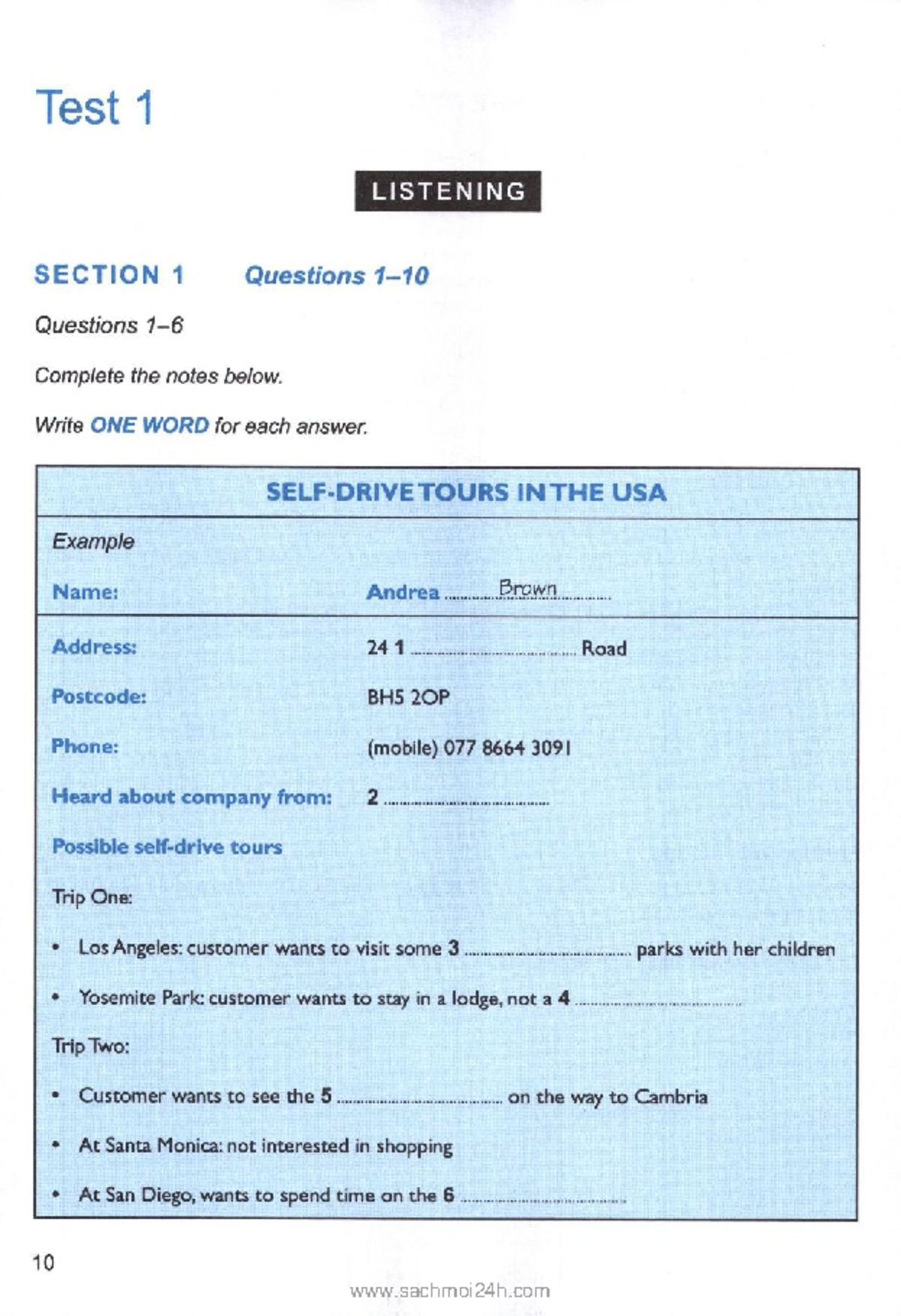 Đề - english - Test 1 LISTENING SECTION 1 Questions Questions Complete ...