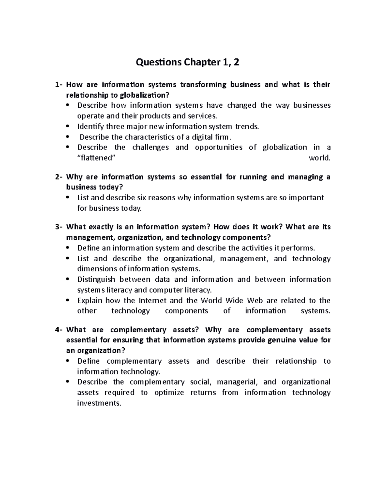 Test Bank for Information Systems - Chapters 1 & 2 Review Questions ...