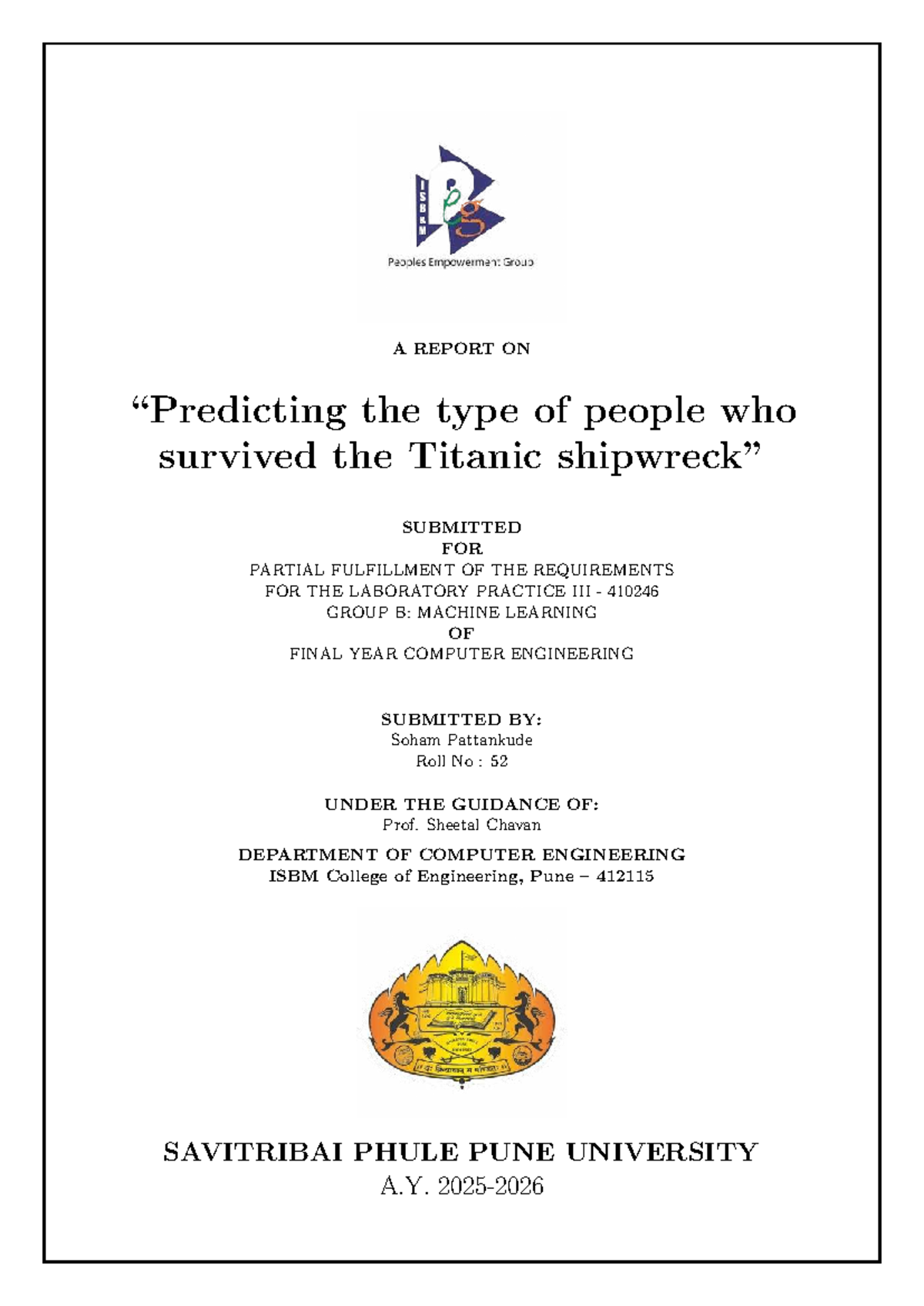 ML 410246: Titanic Survival Prediction Report for Final Year Project ...