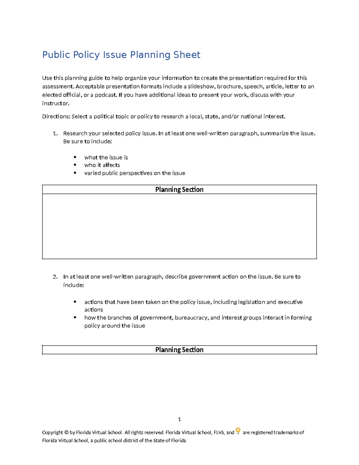 Public Policy Issue Planning Guide for Presentation Preparation - Studocu