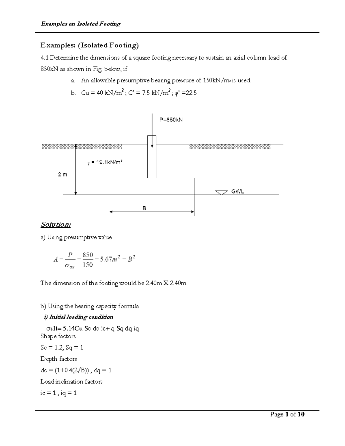 2-Isolated Footing Design for Loading Conditions and Reinforcement ...