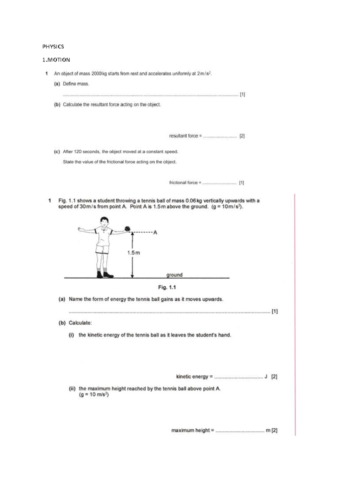 PHYSICS 1: Motion Test - Kinematics and Forces Analysis - Studocu
