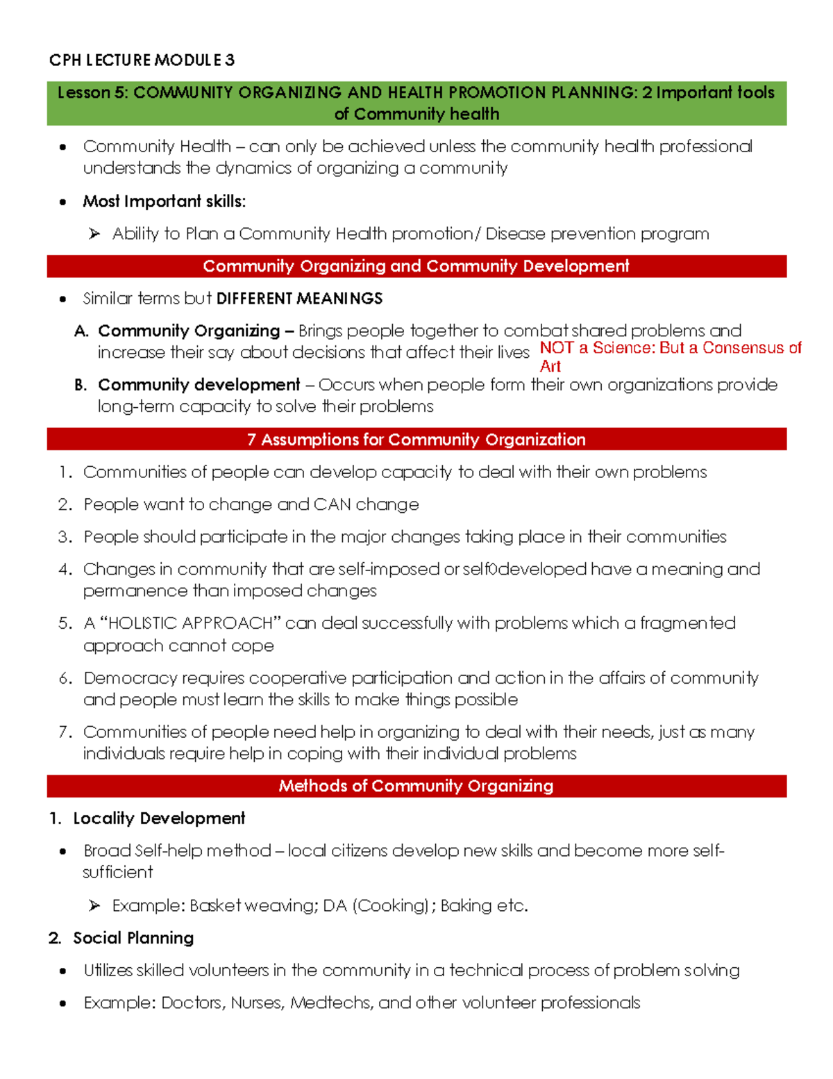 CPH Lecture Module 3 - Community Organizing & Health Promotion - Studocu