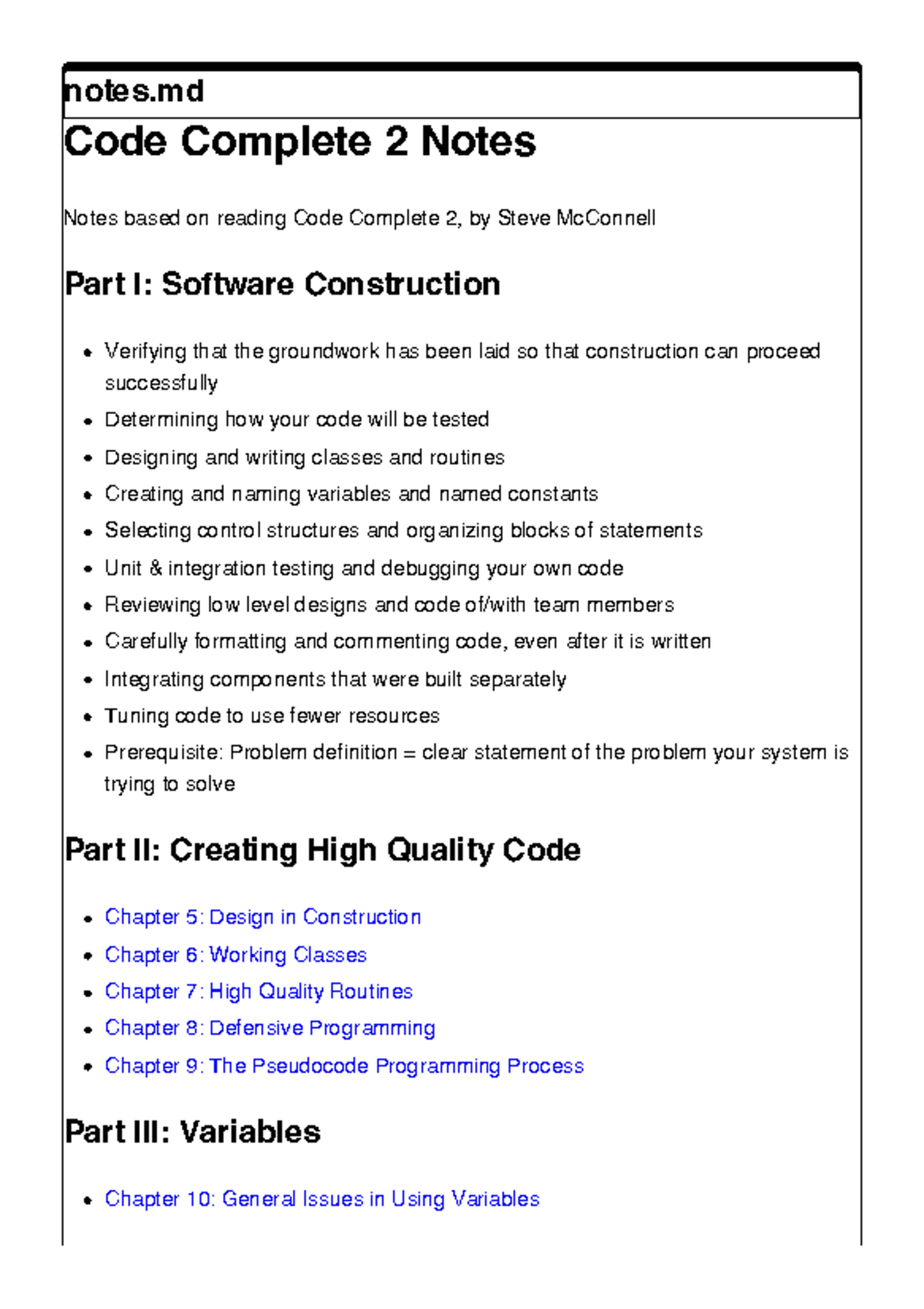 Code Complete 2: Detailed Summary Notes for Software Construction - Studocu
