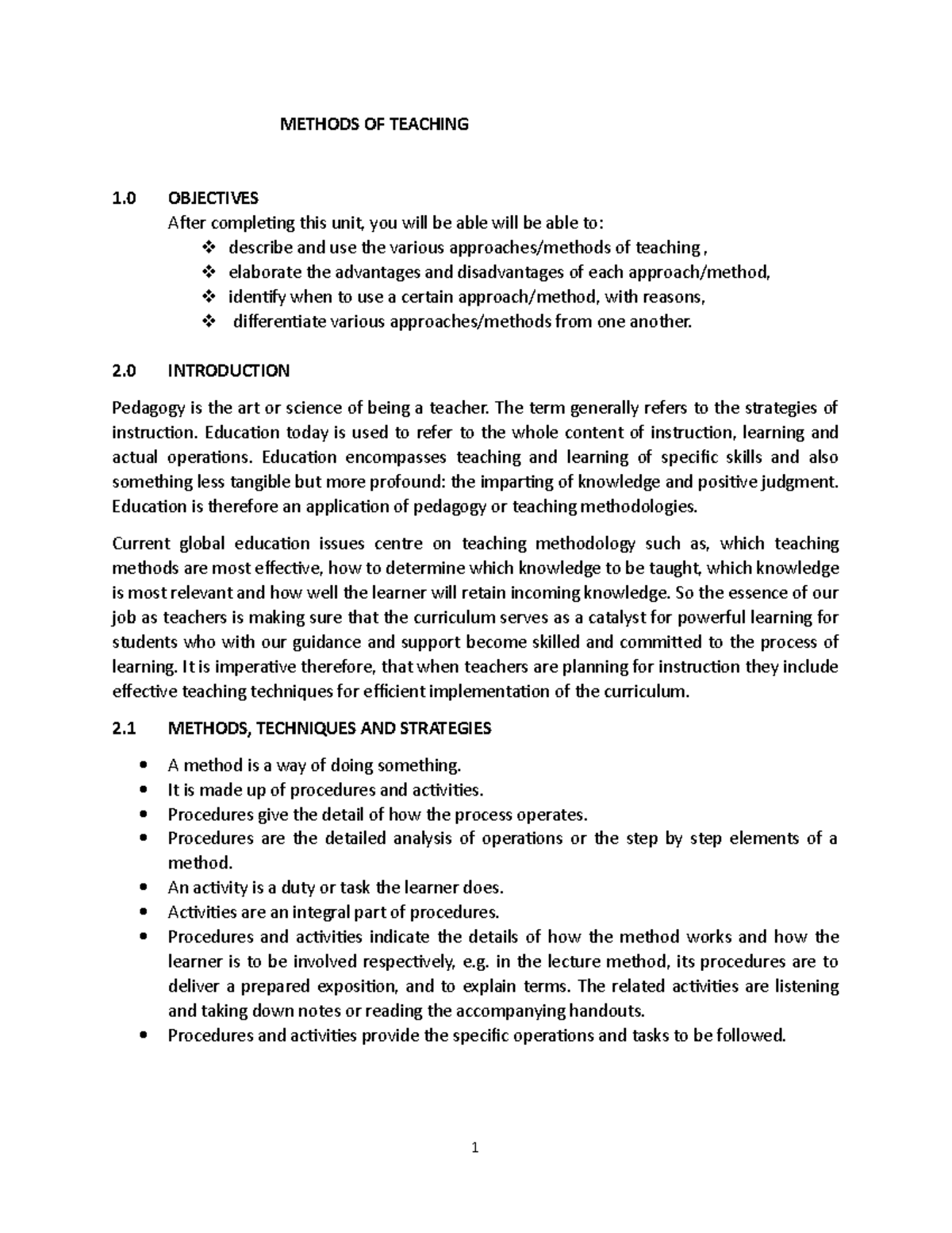 Teaching Methods and Approaches: Key Concepts and Applications - Studocu