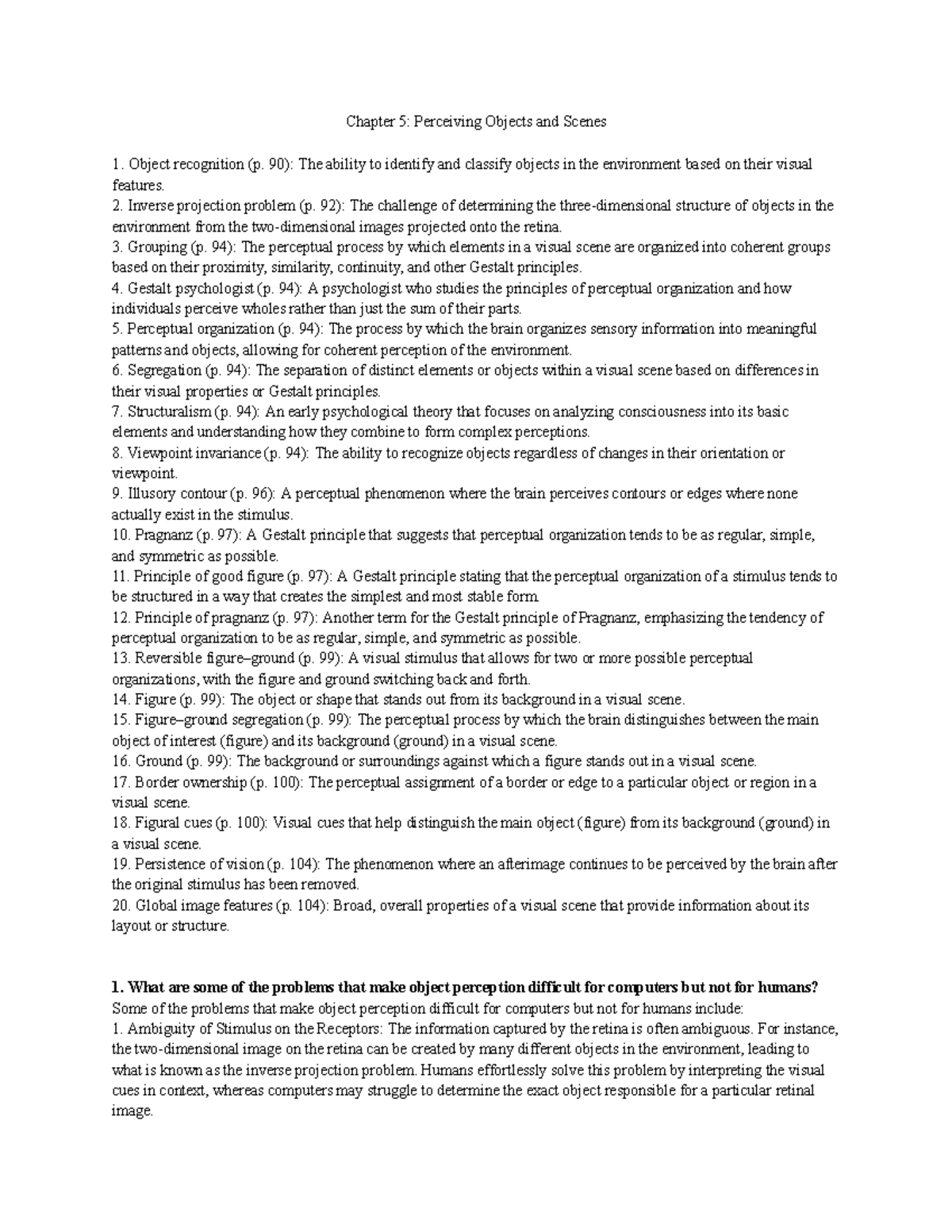 Psych 212 - 5 - Summary of Object Recognition & Perception Principles ...