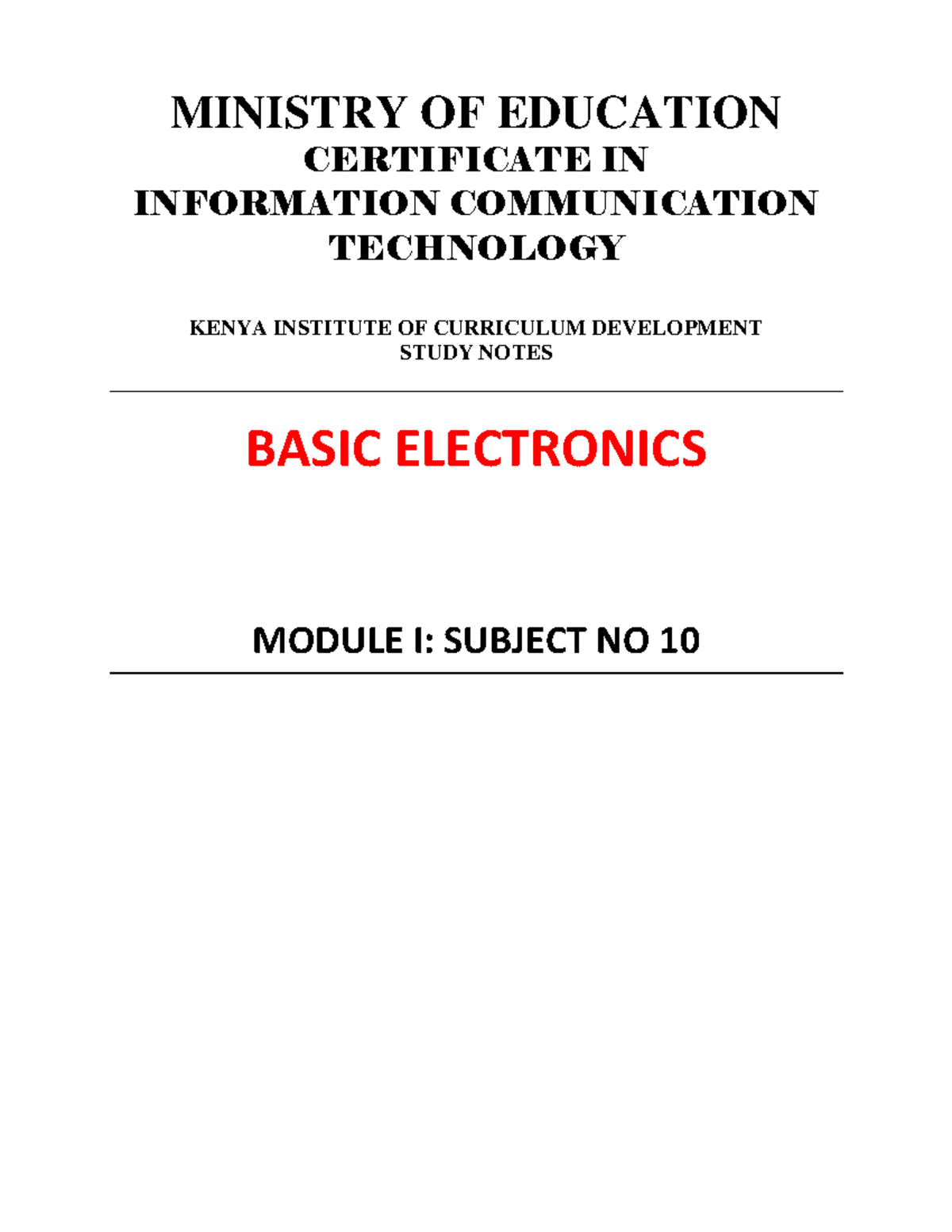 Basic Electronics Notes - MINISTRY OF EDUCATION CERTIFICATE IN ...