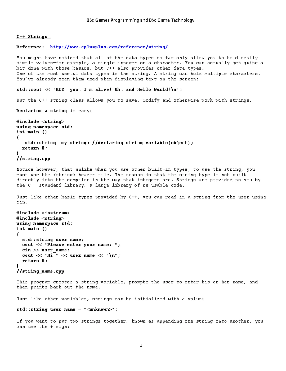 Software Programming Pointers Lab part1 Ver1 0 - BSc Games Programming ...