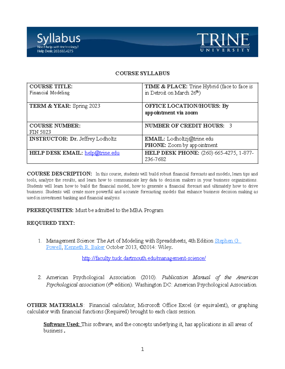 FIN 5823 - Financial Modeling Course Syllabus for Spring 2023 - Studocu