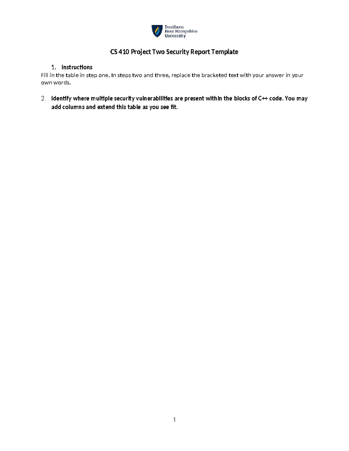 CS 410 Project Two: Security Vulnerability Analysis Report Template ...