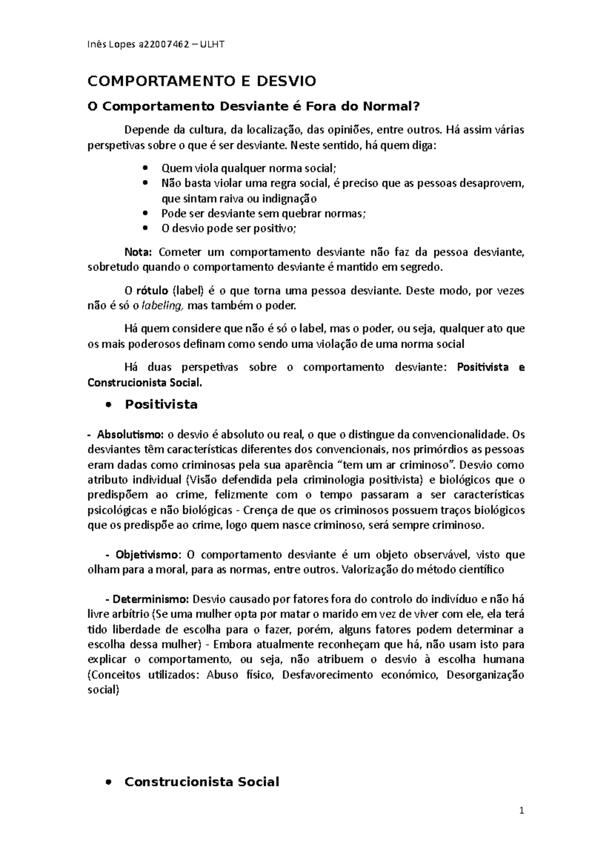 Resumos para a frequência de comportamento e desvio - COMPORTAMENTO E ...
