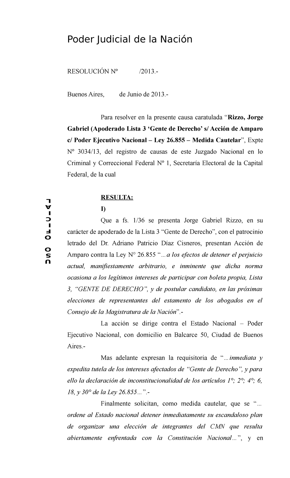 Fallo Rizzo - RESOLUCIÓN Nº /2013.- Buenos Aires, de Junio de 2013 ...