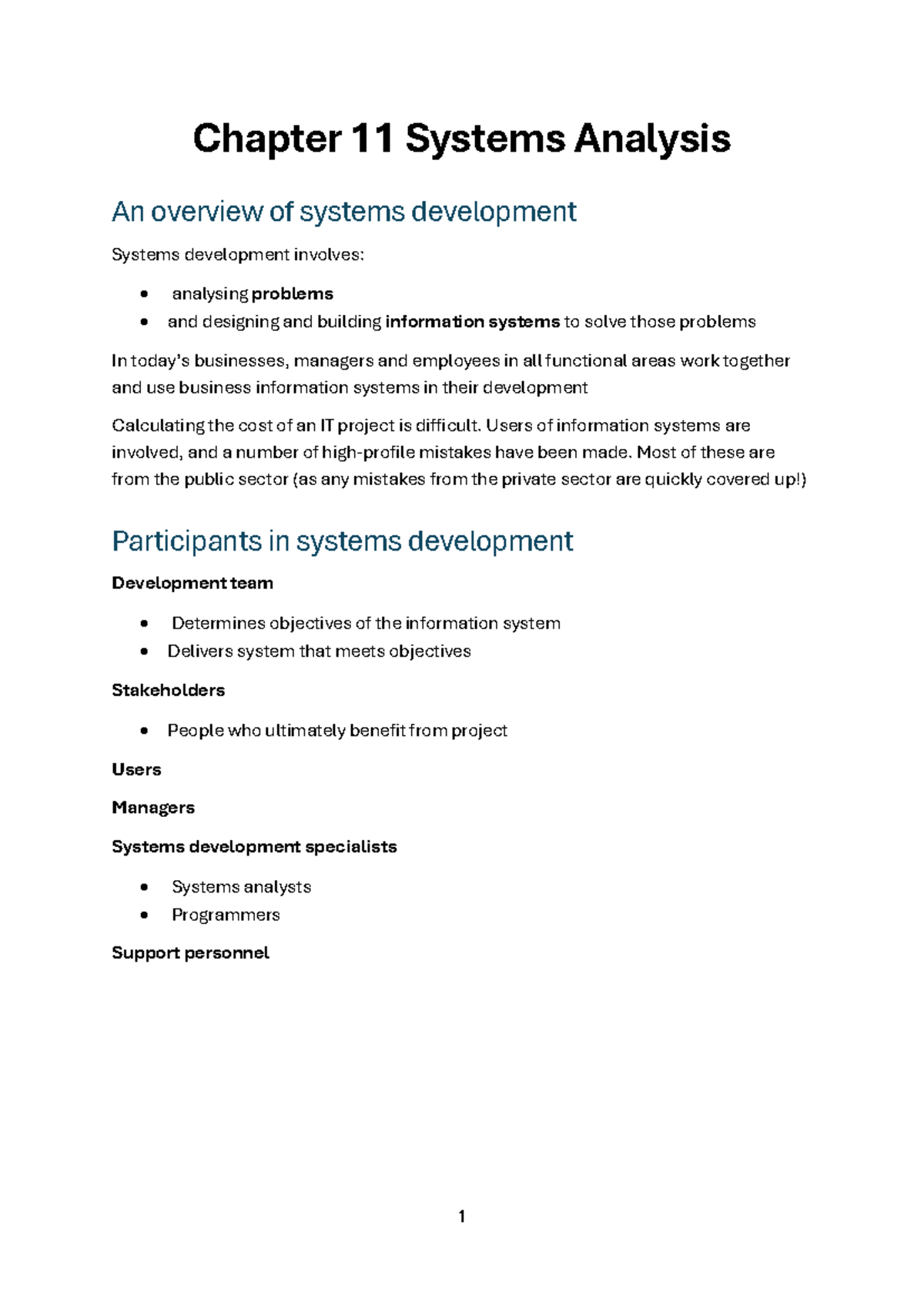 INF Chapter 11 - Systems Analysis and Development Overview - Studocu