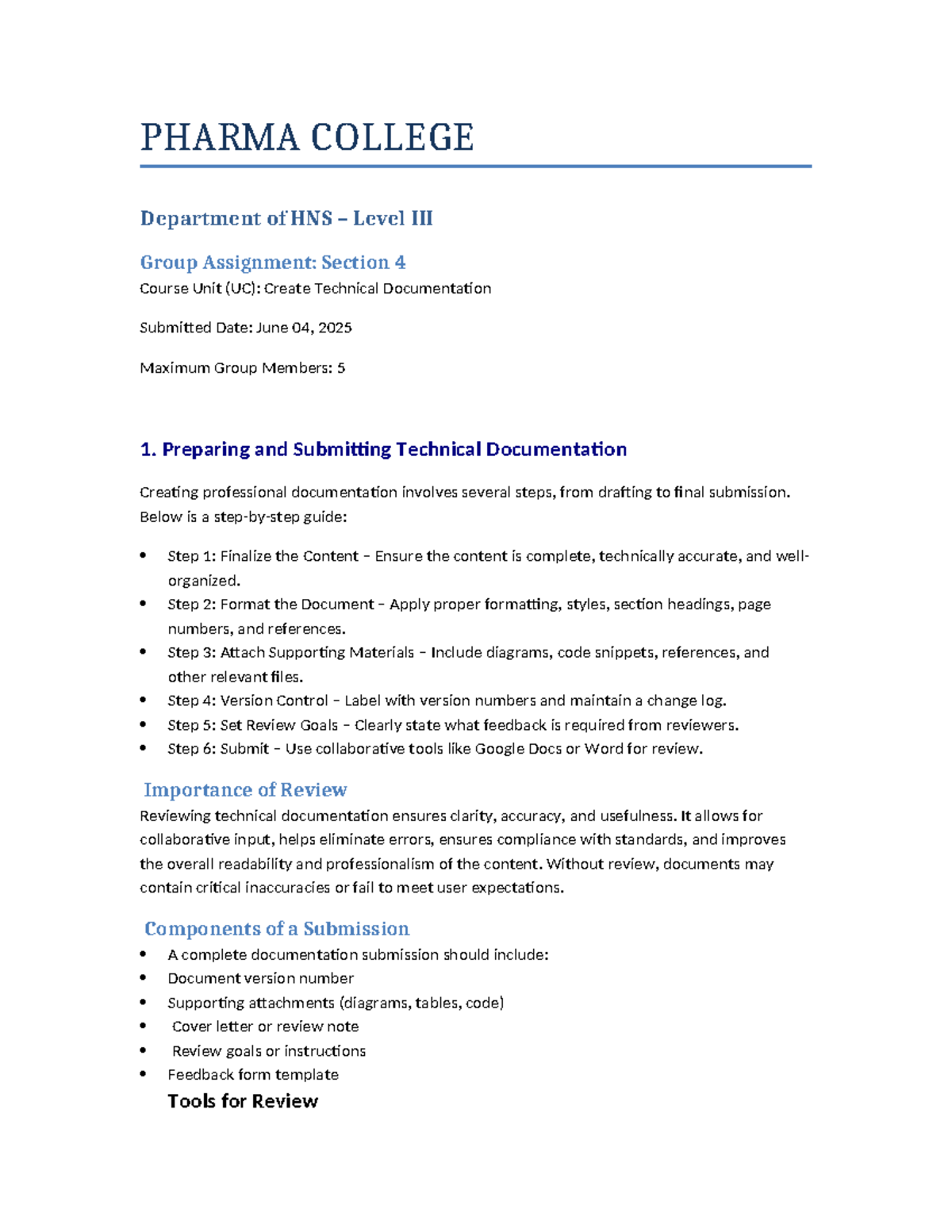 HNS UC Group Assignment: Creating Technical Documentation Guide - Studocu