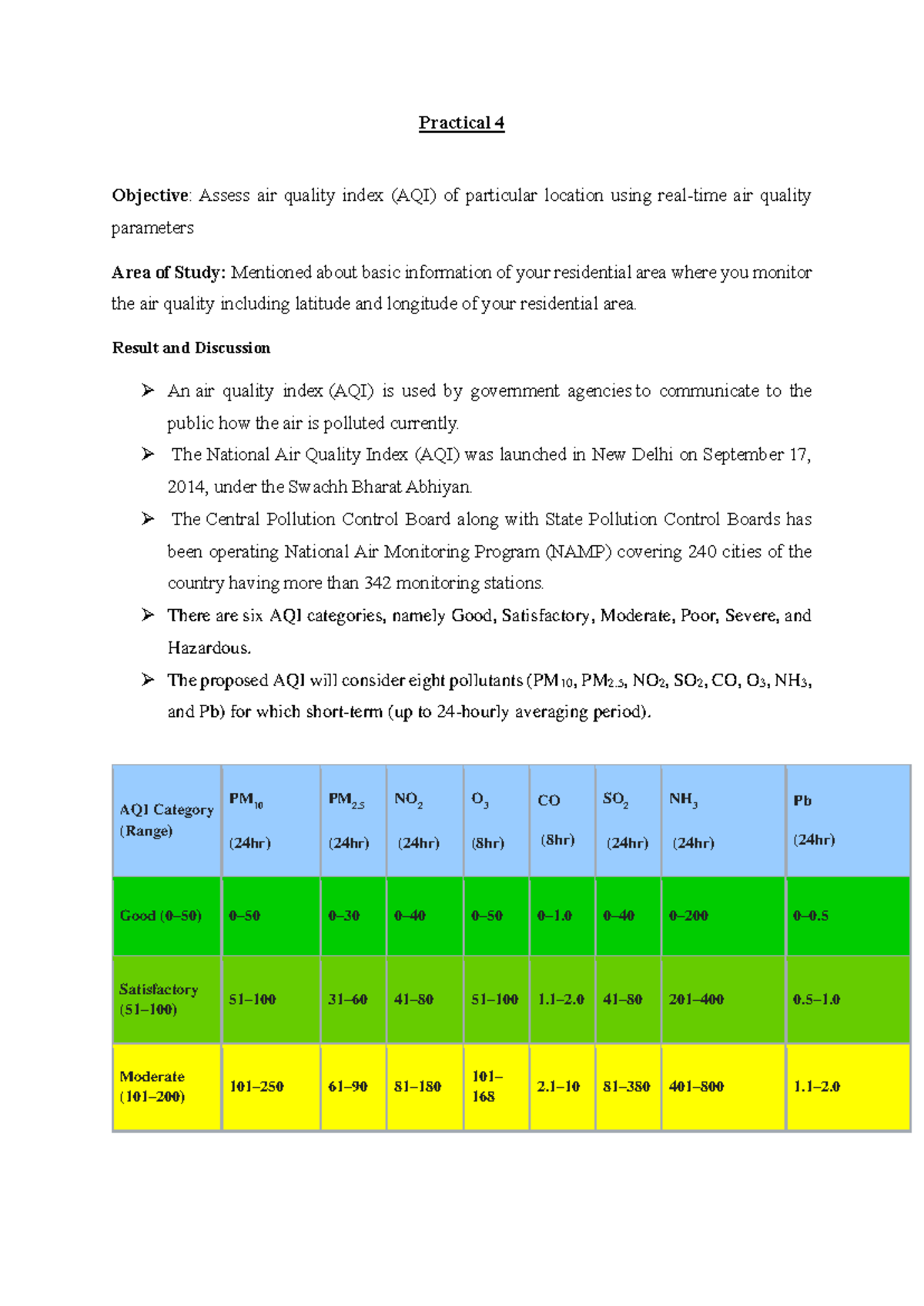 Practical 4 - Air Quality Index (AQI) Assessment Study Guide - Studocu