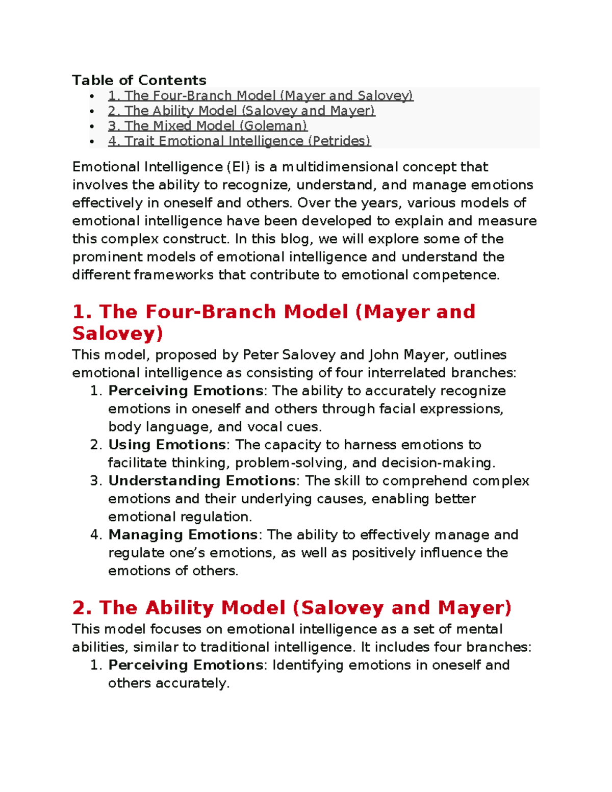 Exploring Emotional Intelligence Models: A Comprehensive Overview - Studocu