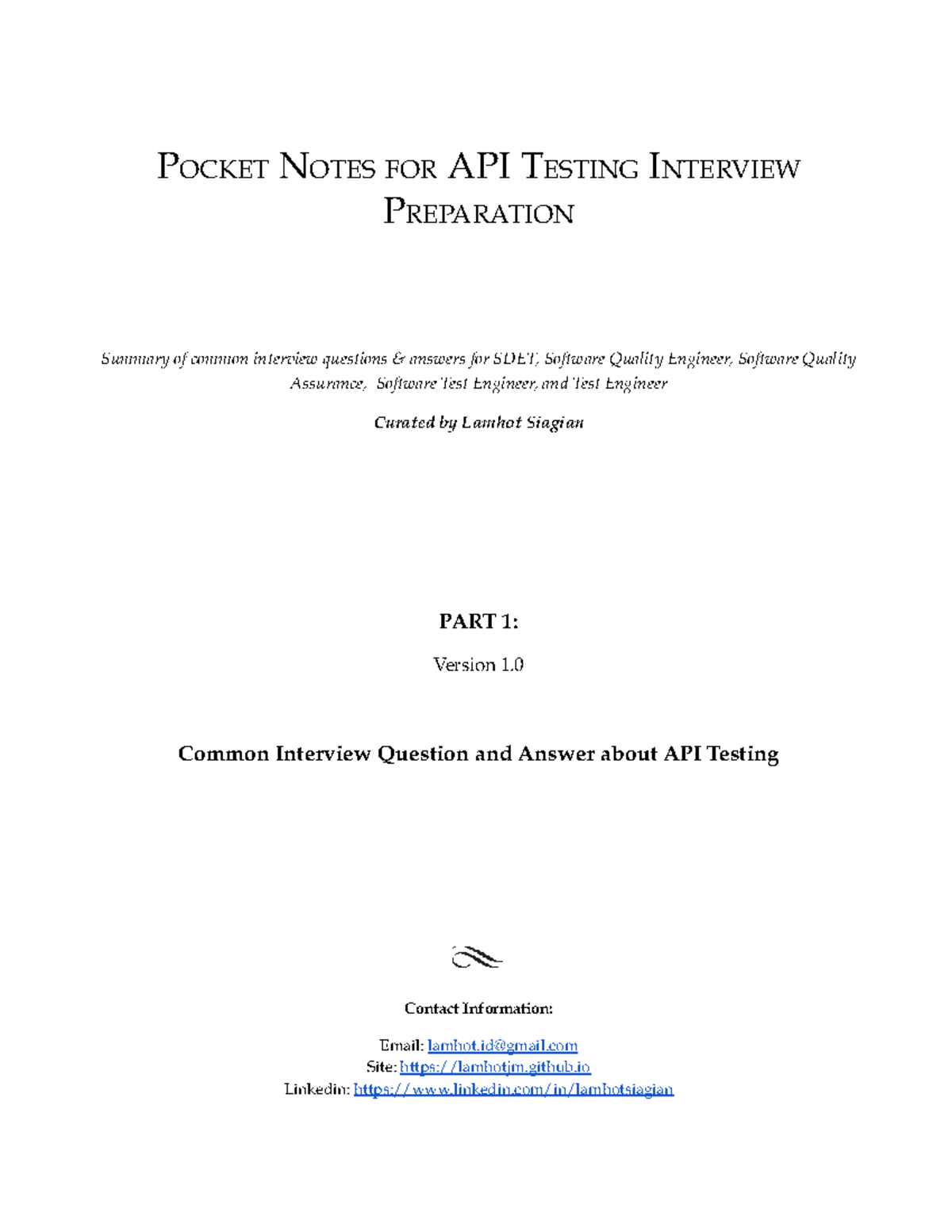POCKET NOTES FOR API TESTING INTERVIEW PREP (SDET) - Studocu