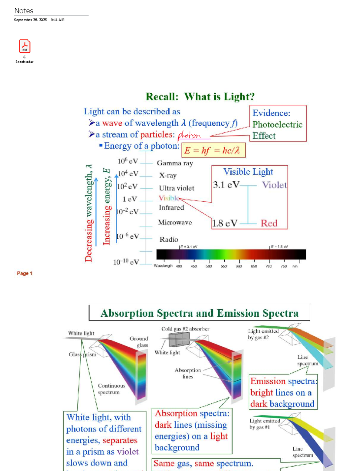 Physics 101: Light and Spectroscopy Notes (Sept 26, 2025) - Studocu
