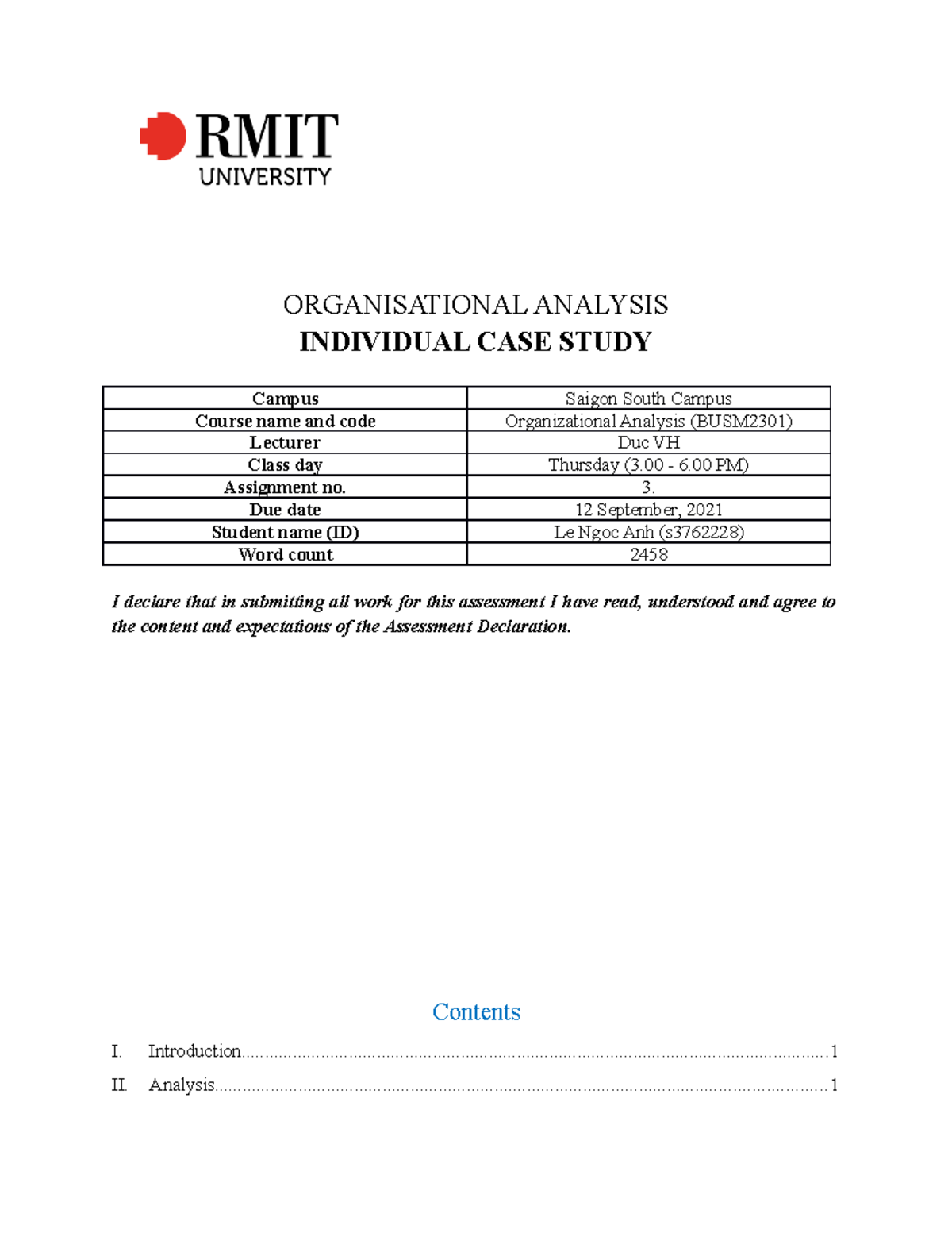 BUSM2301 Assignment 3: Organizational Analysis Case Study on Gig Work ...