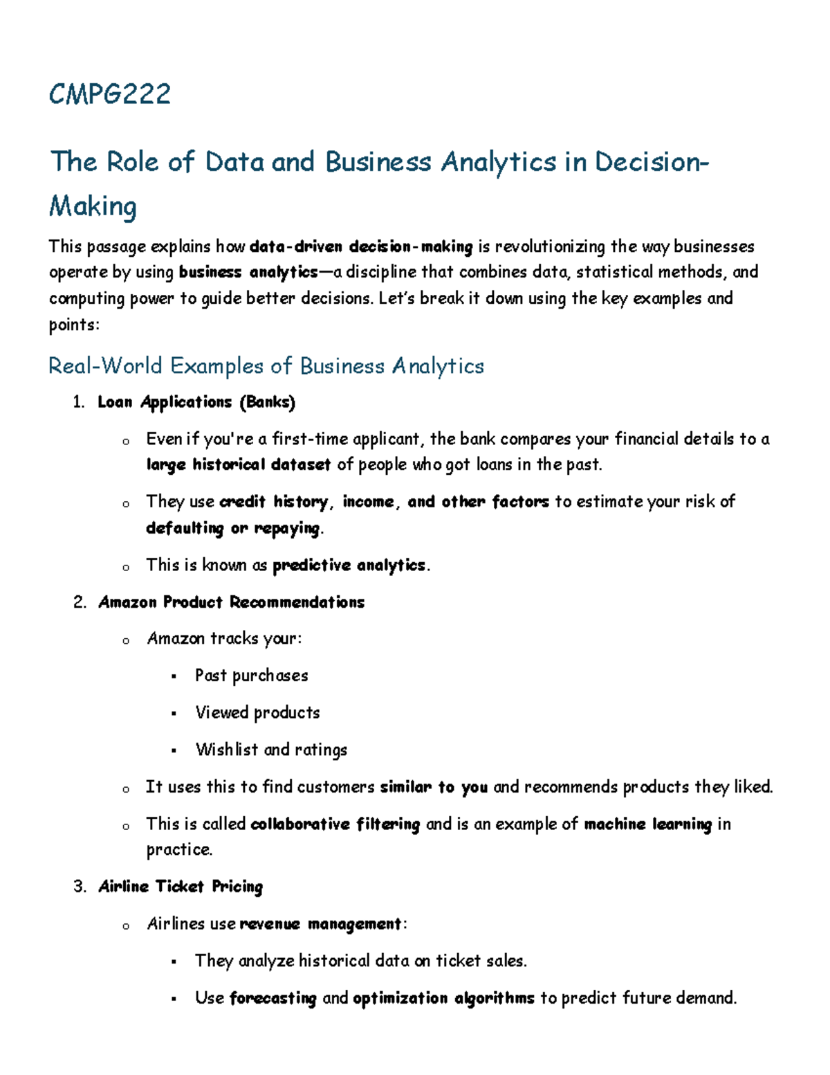 The Role of Data & Business Analytics in Decision-Making (Chapter 1 ...