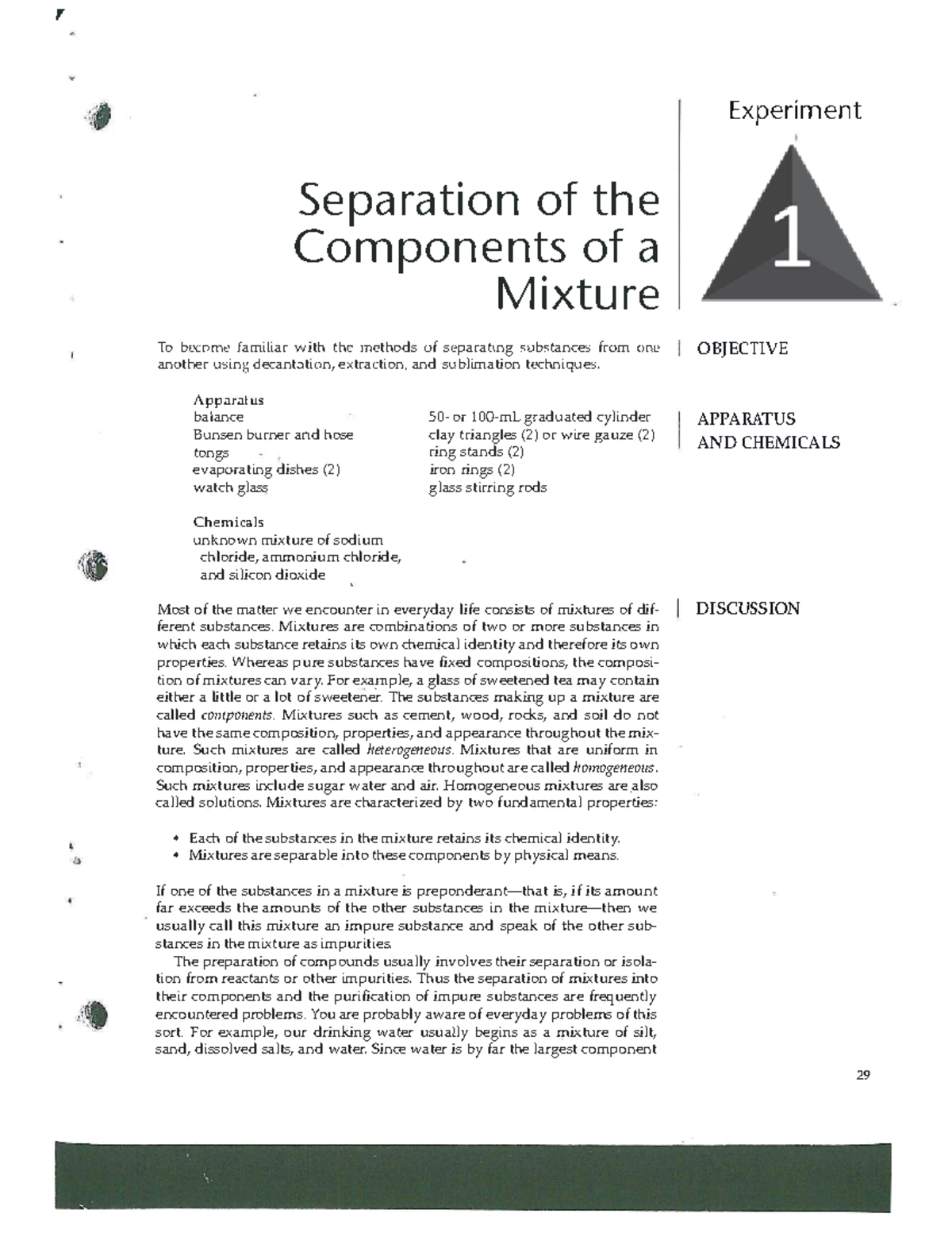 1 Lab Module Experiment 1 - Experiment Separation of the Components of ...