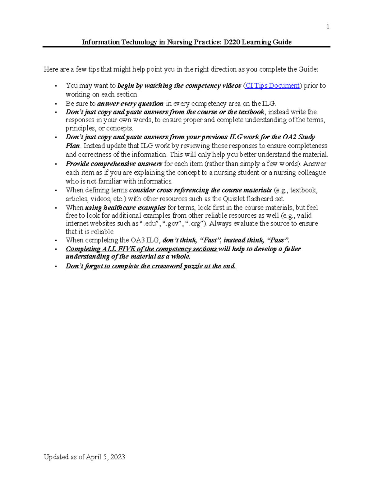D220 Information Technology in Nursing Practice: Comprehensive Study ...