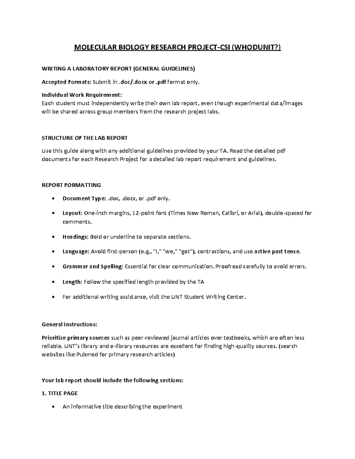 Molecular Biology Lab Report Guidelines (BIOL 101) - Studocu