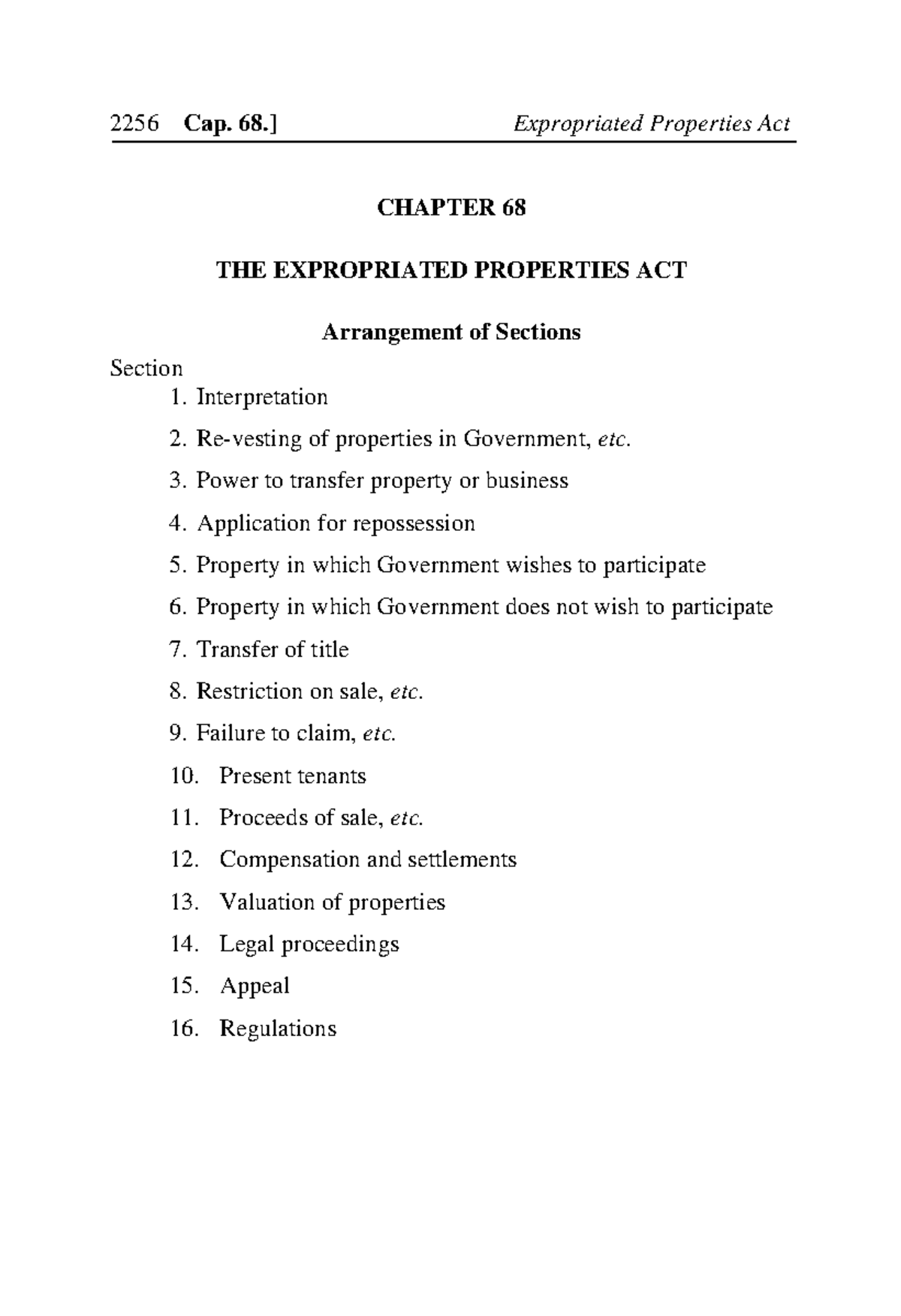 2256 Expropriated Properties Act: Overview & Key Provisions - Studocu