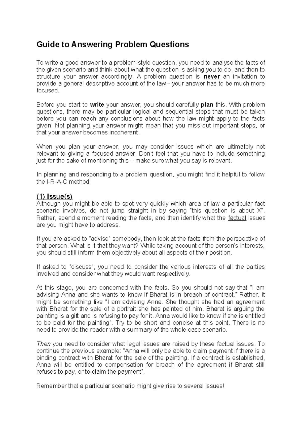 Guide to Effectively Responding to Problem Questions in Law - Studocu