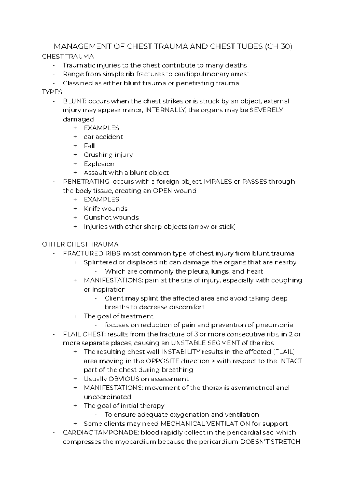Trach Chest Tube Study Guide - MANAGEMENT OF CHEST TRAUMA AND CHEST ...