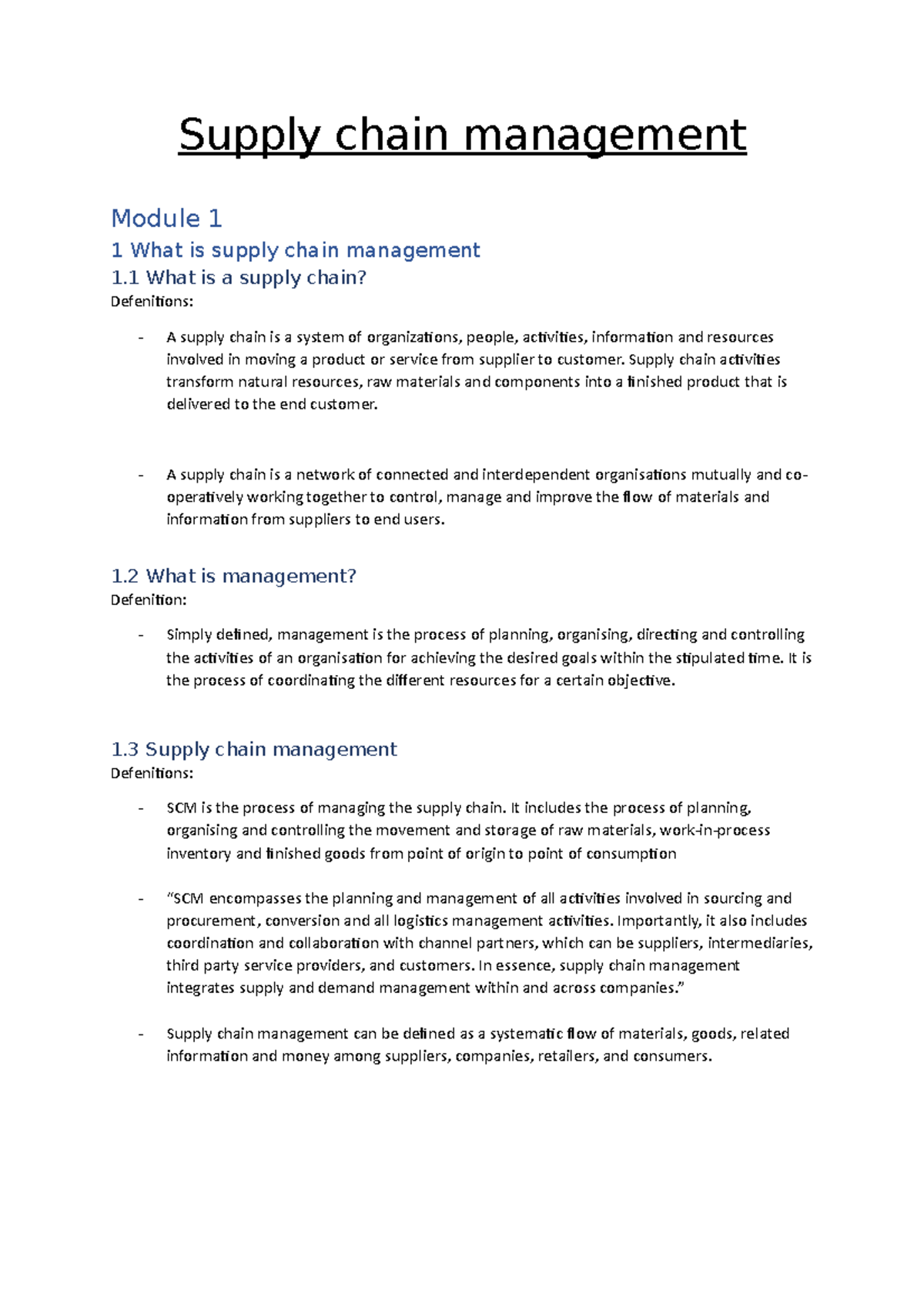 Supply Chain Management Overview - Module 1 Summary and Key Concepts ...