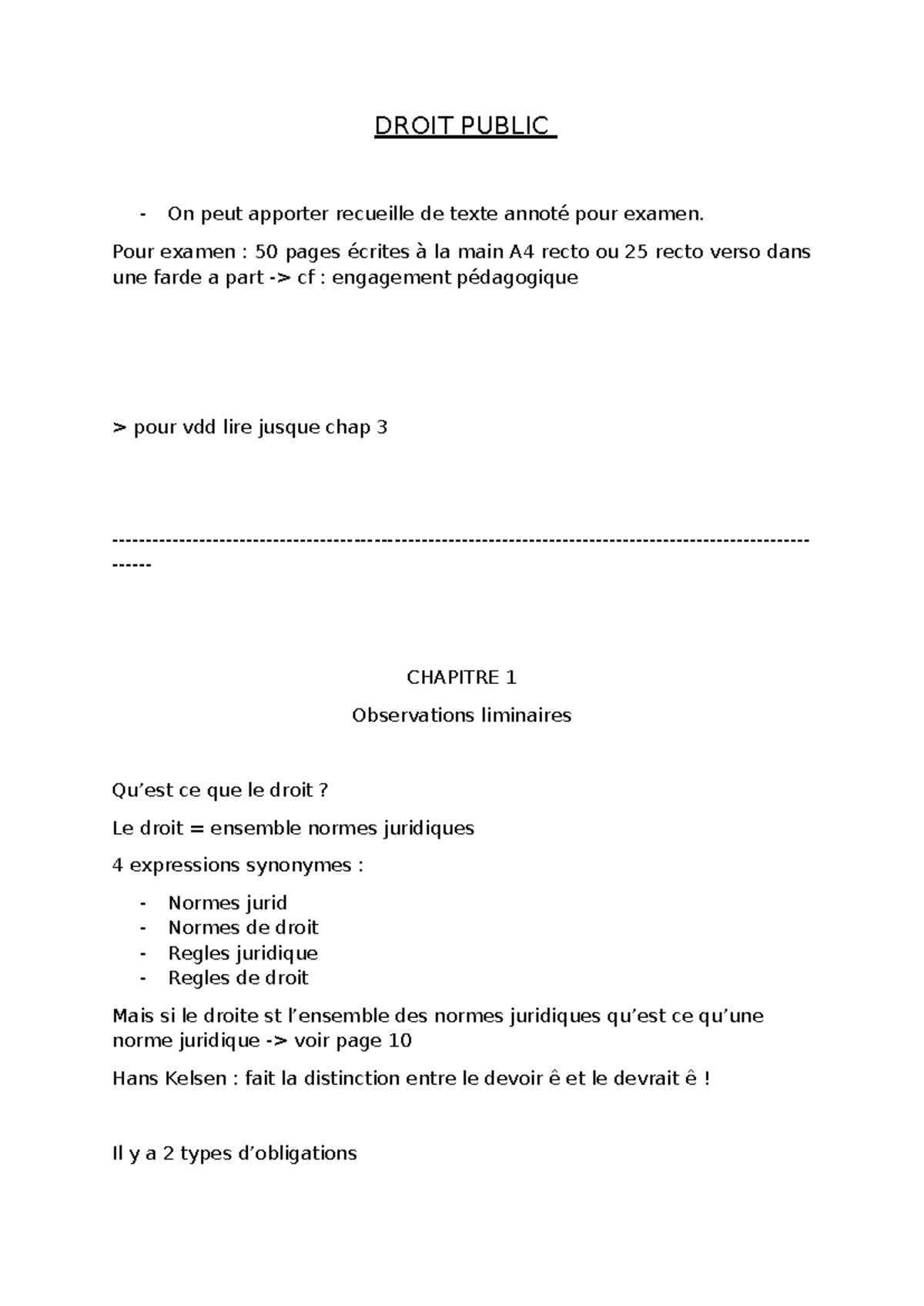 Droit Public - Notes d'Examen et Observations sur le Droit - Studocu