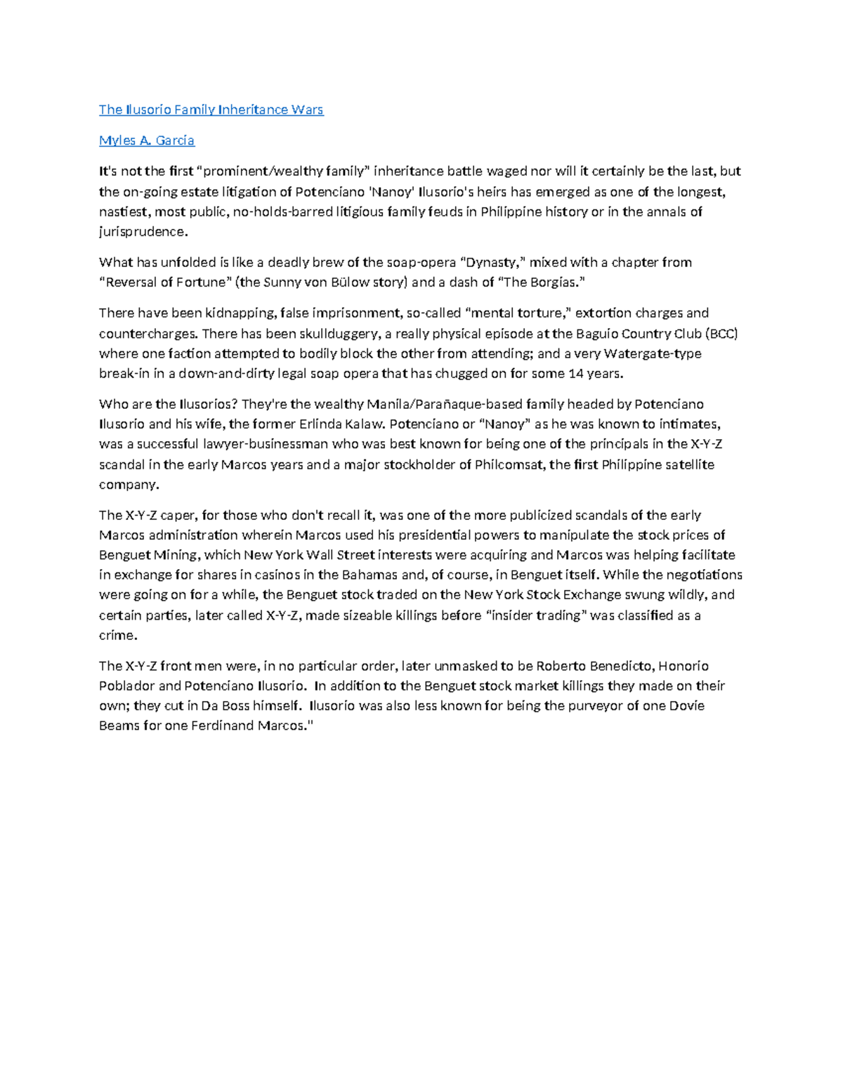 The Ilusorio Family Inheritance Wars: A 14-Year Legal Saga - Studocu