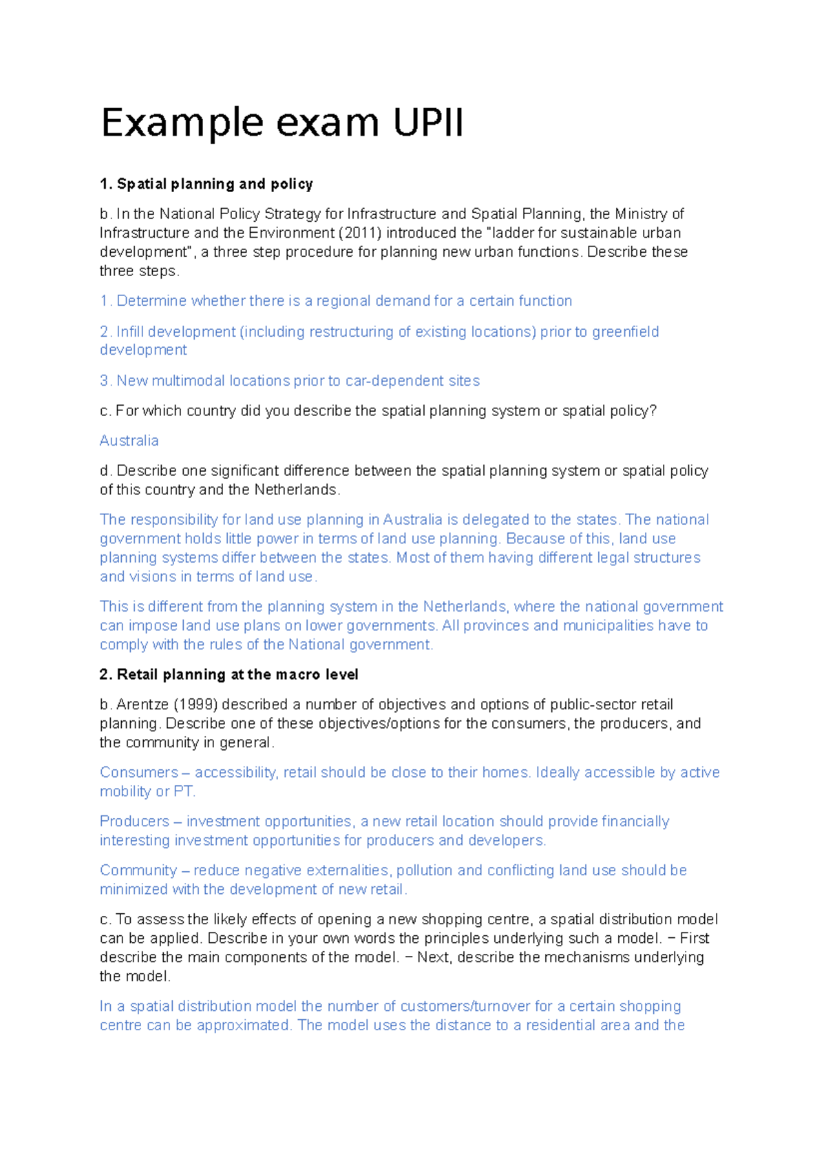 Practice Exam UPII: Spatial Planning & Retail Planning Insights ...