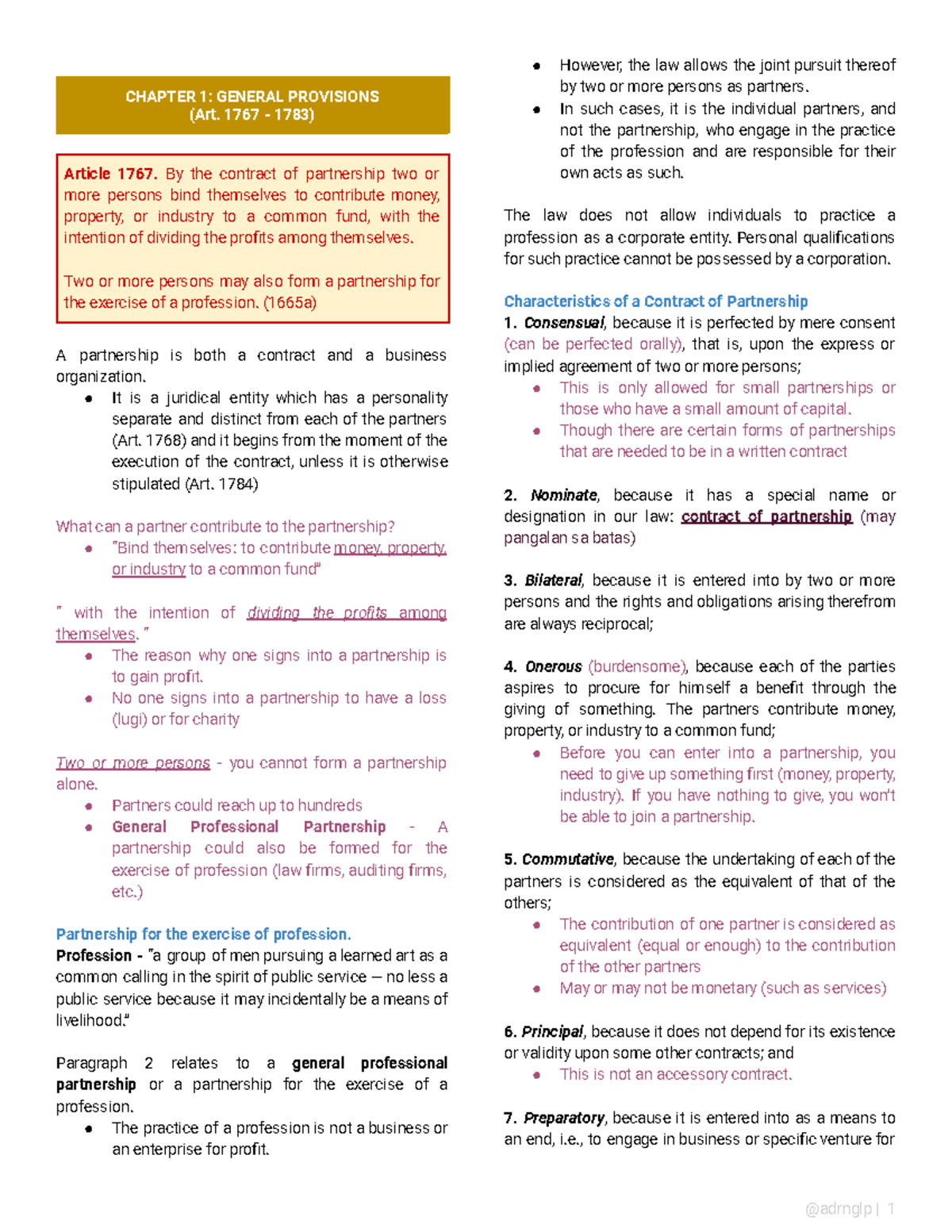 [1017] Comprehensive Overview of Law on Partnership Principles - Studocu
