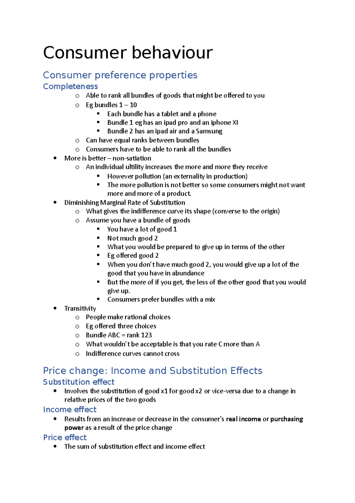 ECON 101: Midterm Lecture Notes on Consumer Behavior and Production ...