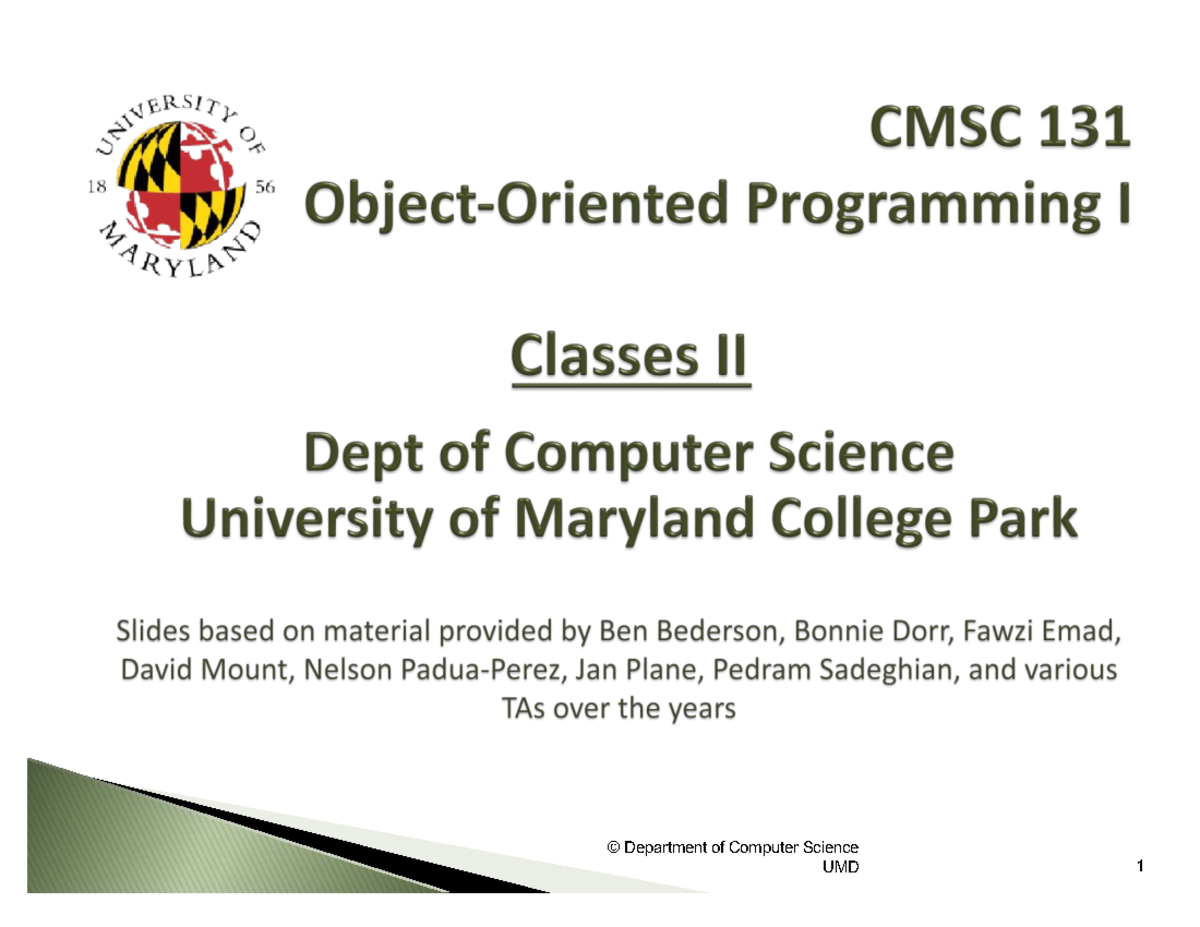 Classes II - UMD CS Department Overview and Key Concepts - Studocu