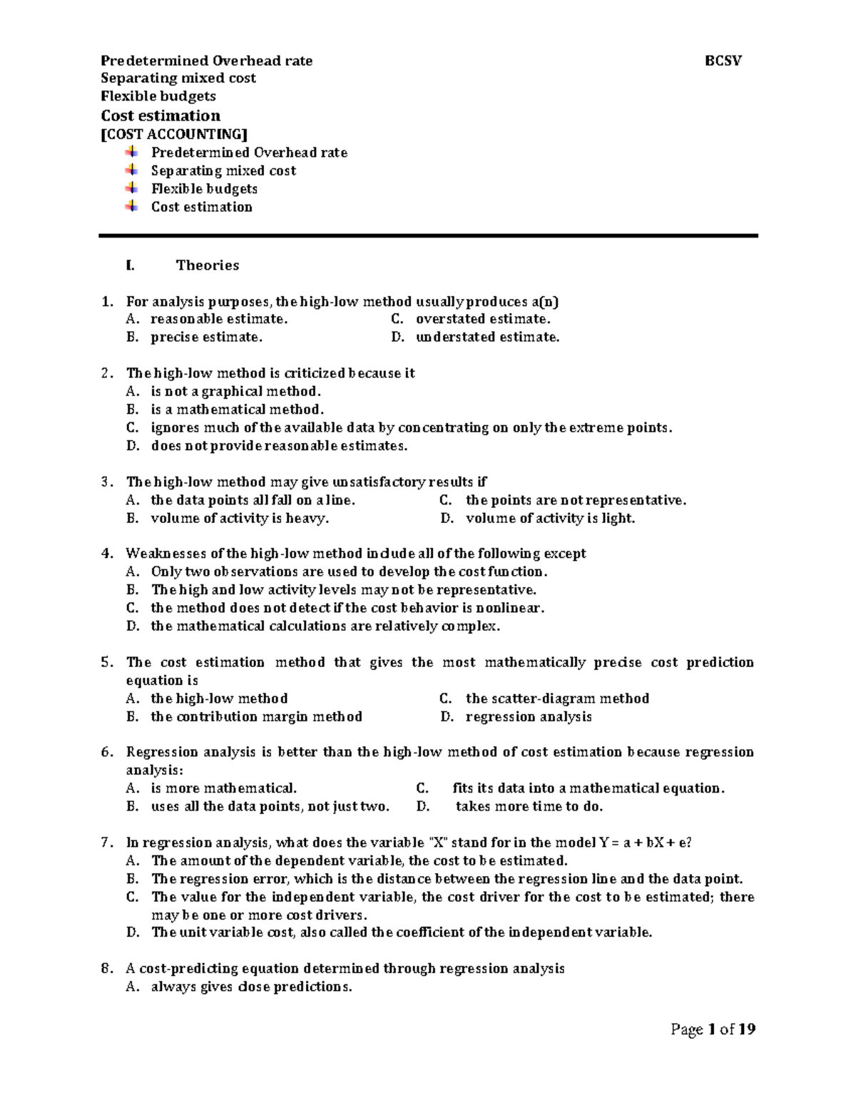 COST Accounting 1 3 Final Exam: Overhead Rates & Cost Estimation ...