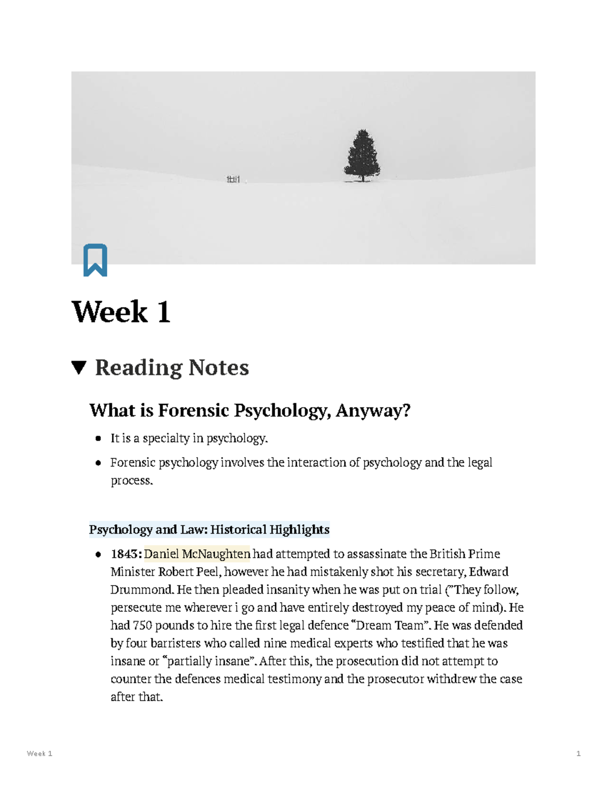 Forensic Psychology 101: Week 1 Reading & Lecture Notes - Studocu