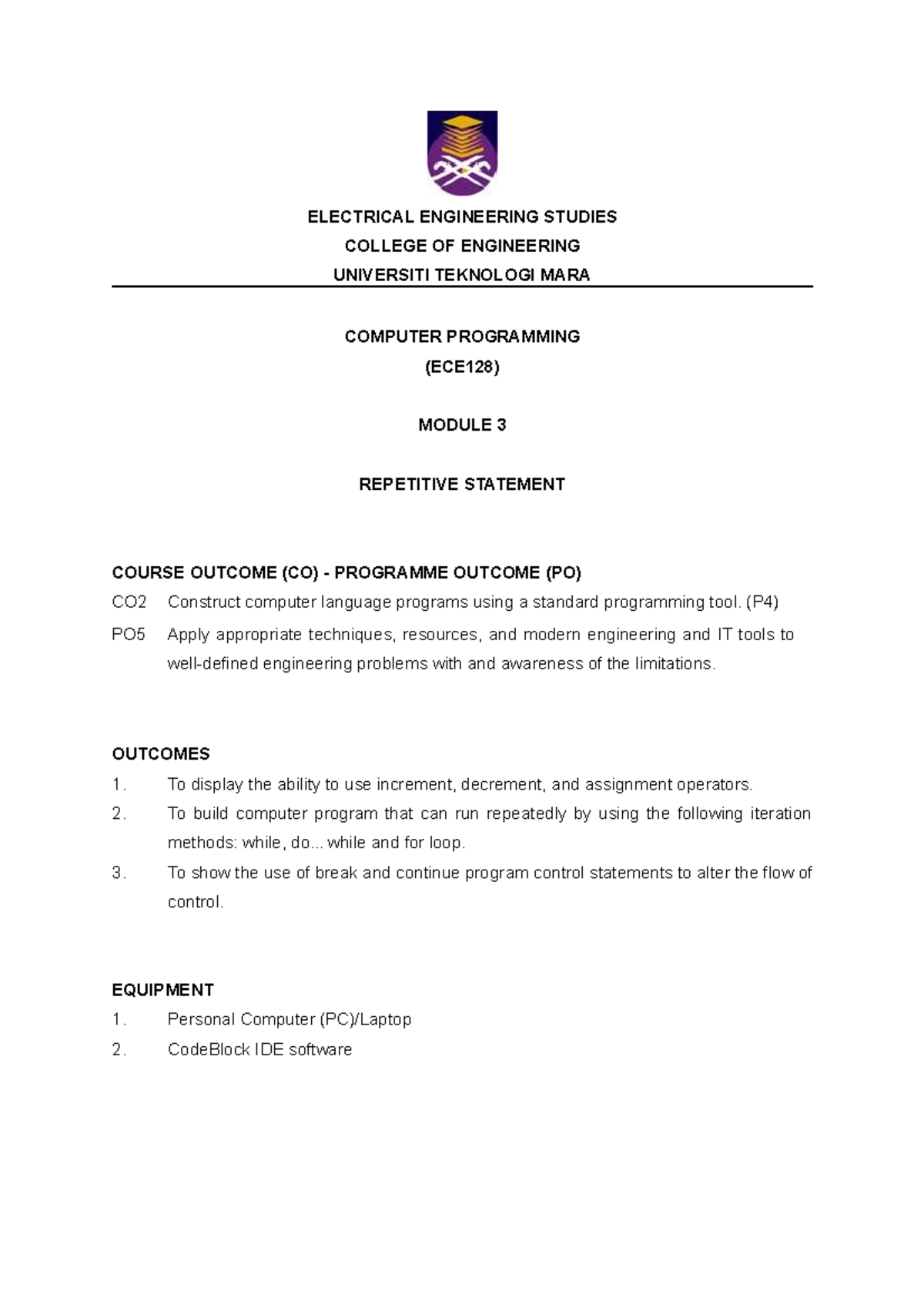 ECE128 Lab Module 3: Mastering C Programming with Loops and Control ...
