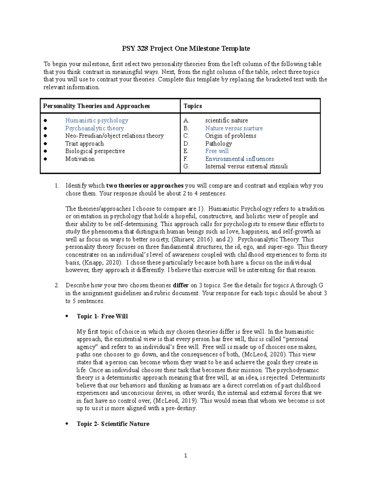 PSY 328 Project One Milestone - Next, from the right column of the ...