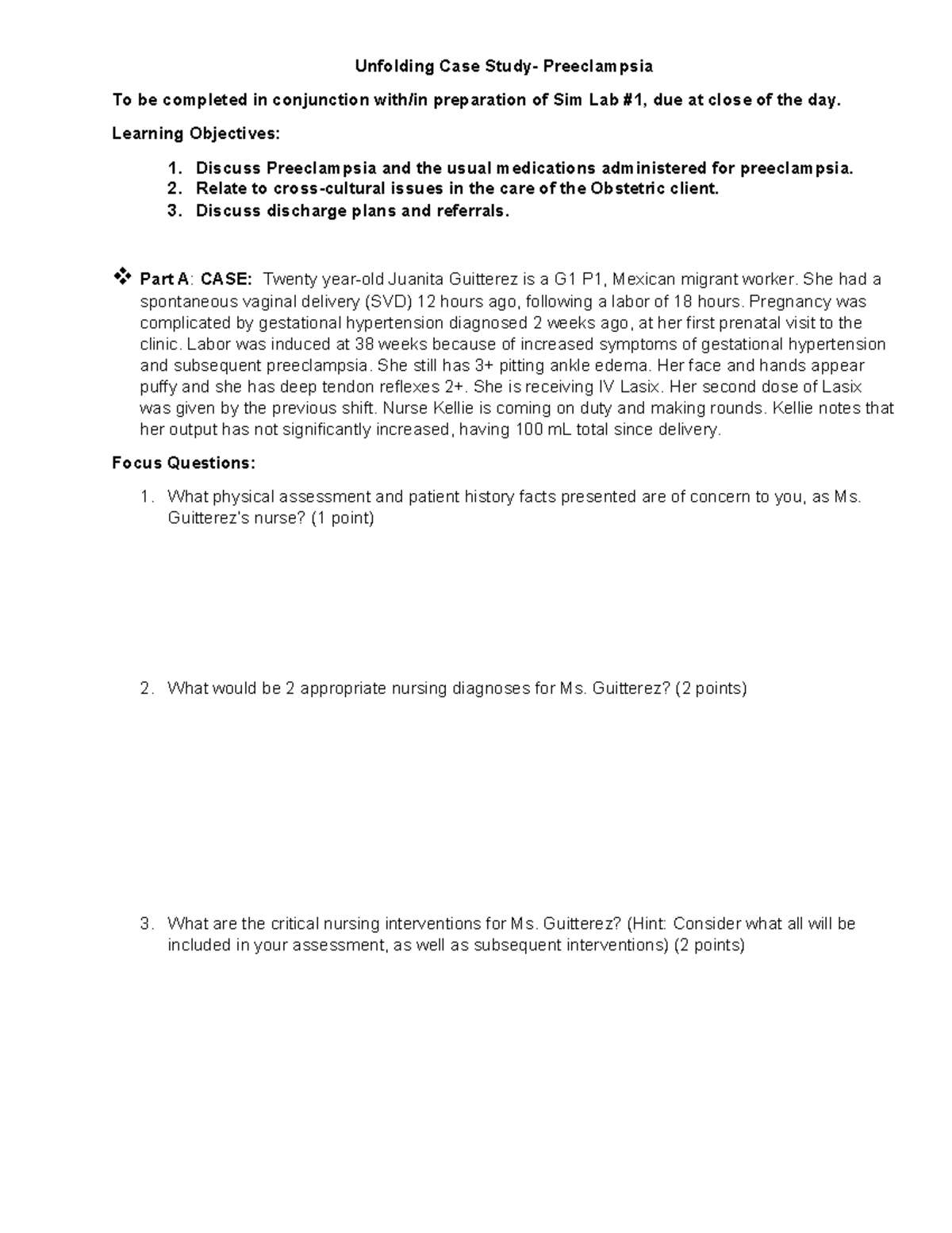 Unfolding Case Study: Preeclampsia for Sim Lab Prep - Studocu
