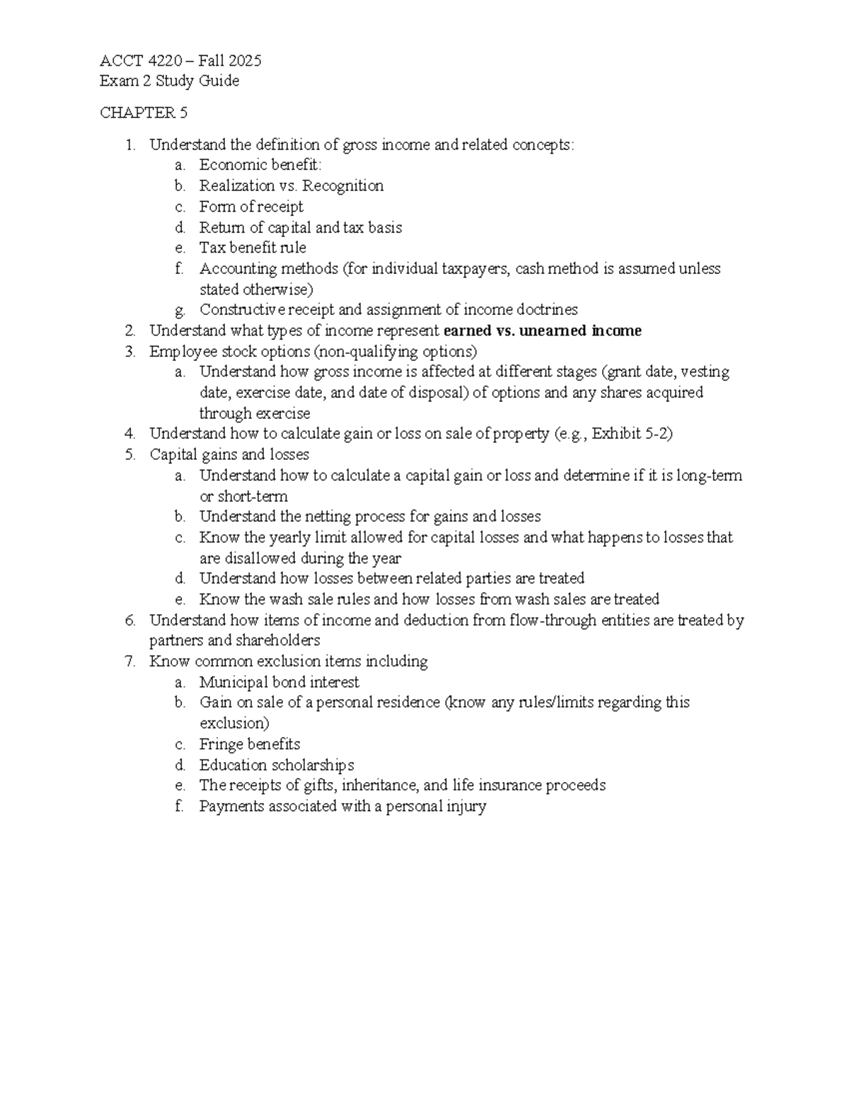 ACCT 4220 Fall 2025 Exam 2 Study Guide: Key Concepts from Chapters 5 ...