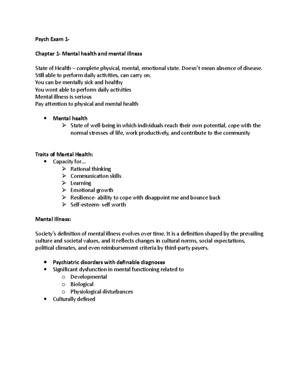 Psych Exam 1: Key Concepts on Mental Health & Illness - Studocu