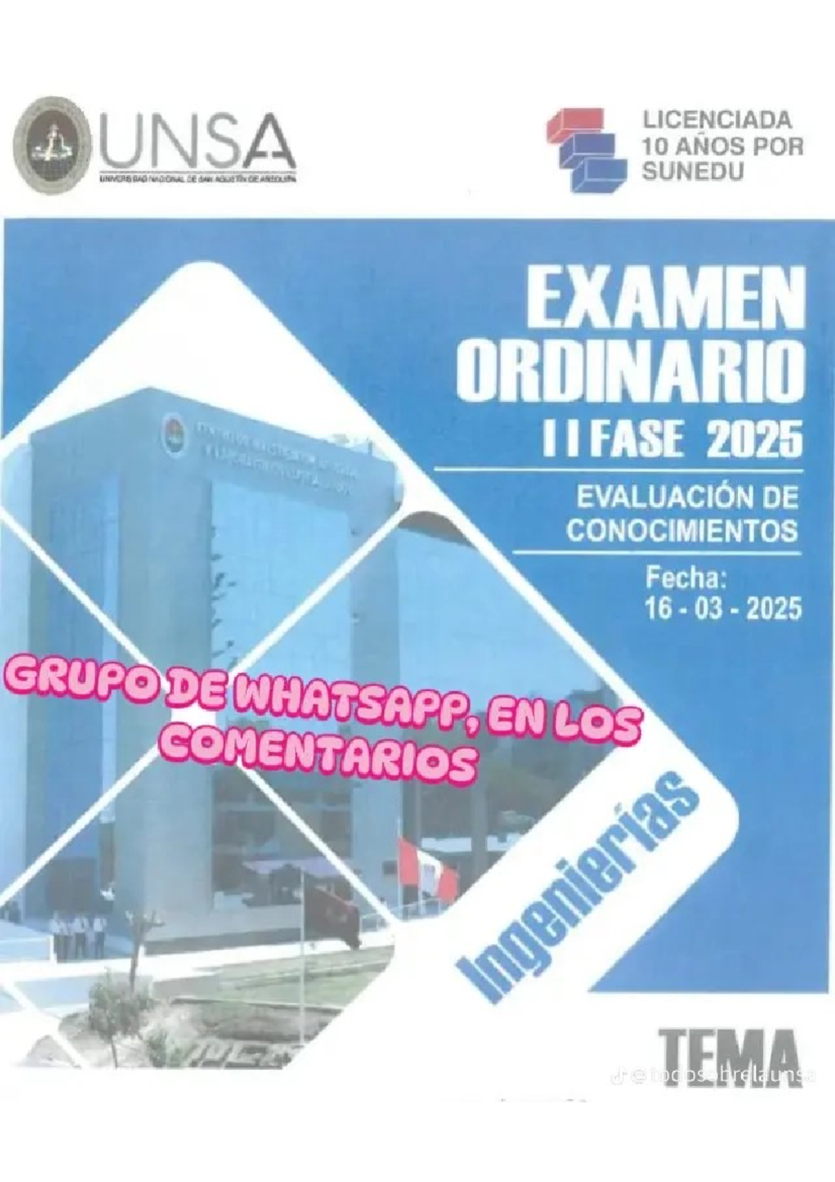 Examen Ordinario II Fase 2025 - Área de Ingenierías UNSA - Document Preview