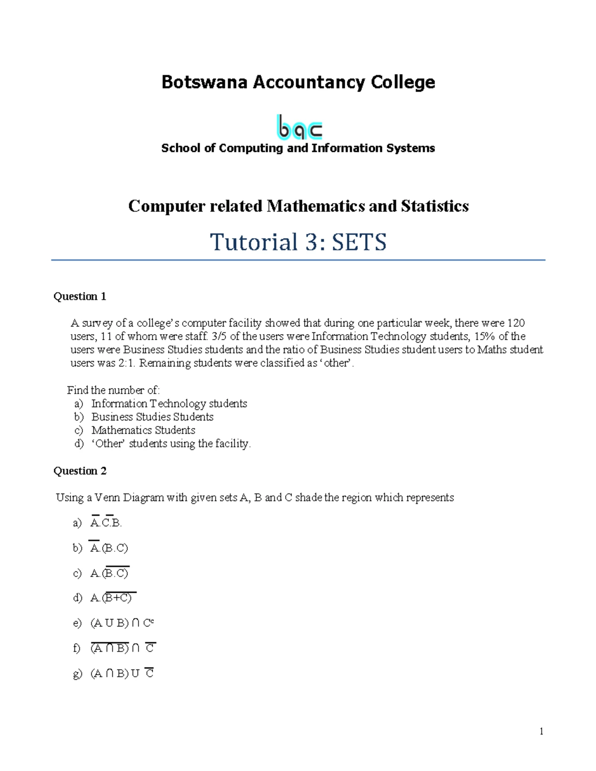 CMS - CIS116 – COMPUTER RELATED MATHEMATICS AND STATISTICS Year 1 ...